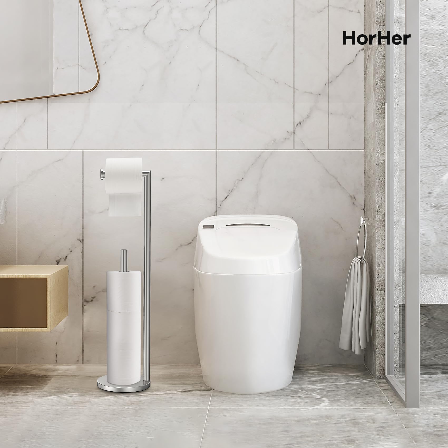 Toilet Paper Holder Stand, Toilet Paper Holder Free Standing, Toilet Paper Stand, Brushed Nickel Toilet Paper Holder With Storag