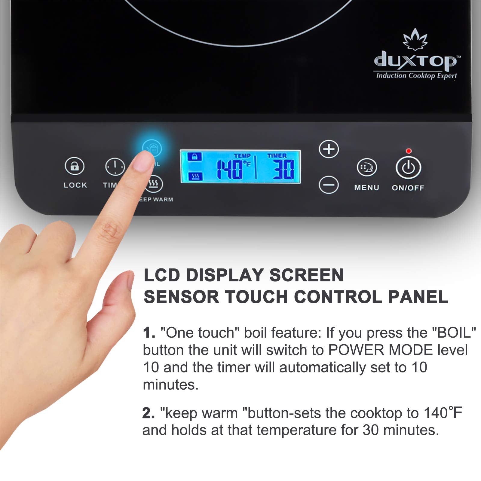 Duxtop Portable Induction Cooktop, 1800W Countertop Burner, Black, Model BT-200DZ, LCD Touch Sensor, Glass+PP Material
