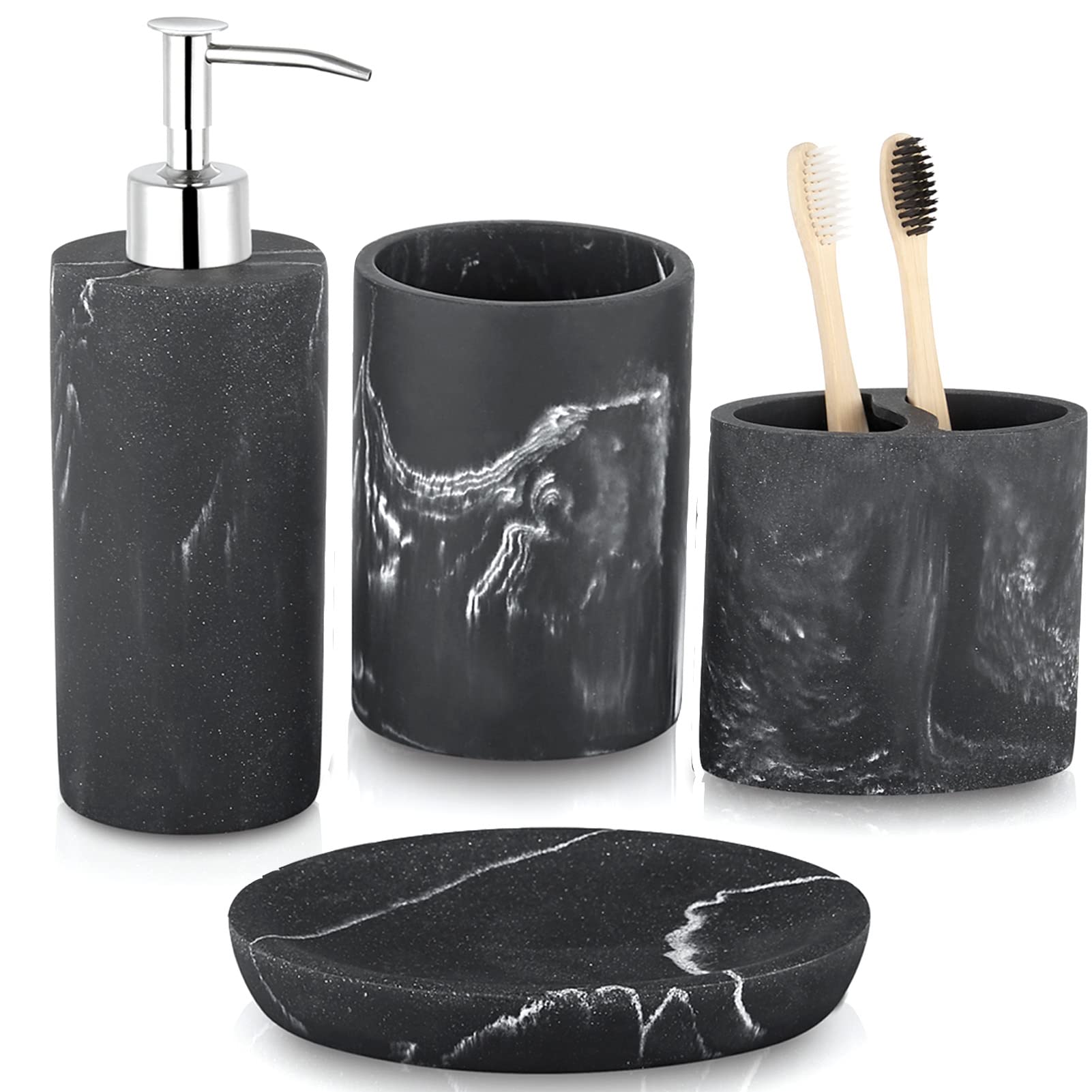 Zccz Bathroom Accessories Set Complete, 4 Piece Marble Pattern Accessories Toothbrush Holder Set Bath Accessories Set With Soap
