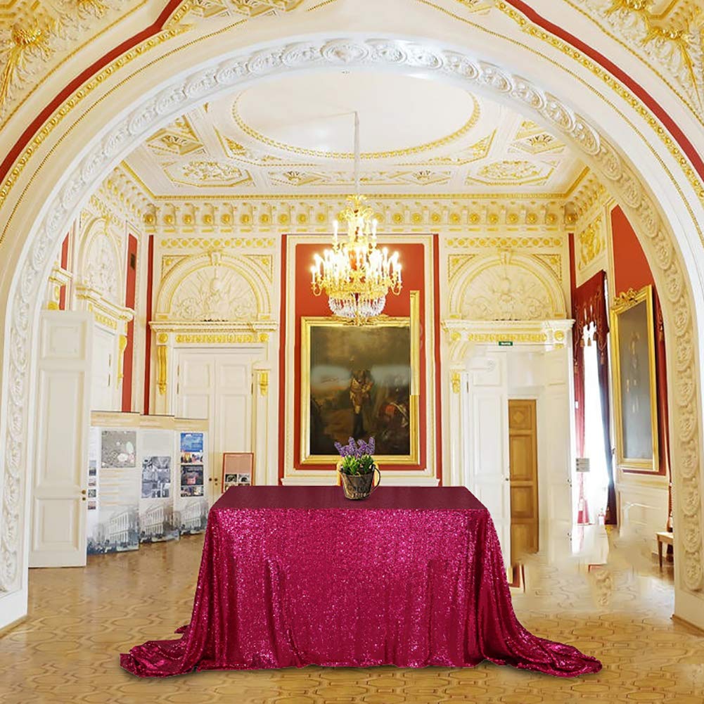 Squarepie Sequin Tablecloth Rectangle 50 X 72 Inch Hot Pink Reflect Lights Glitter Table Linen For Wedding Party