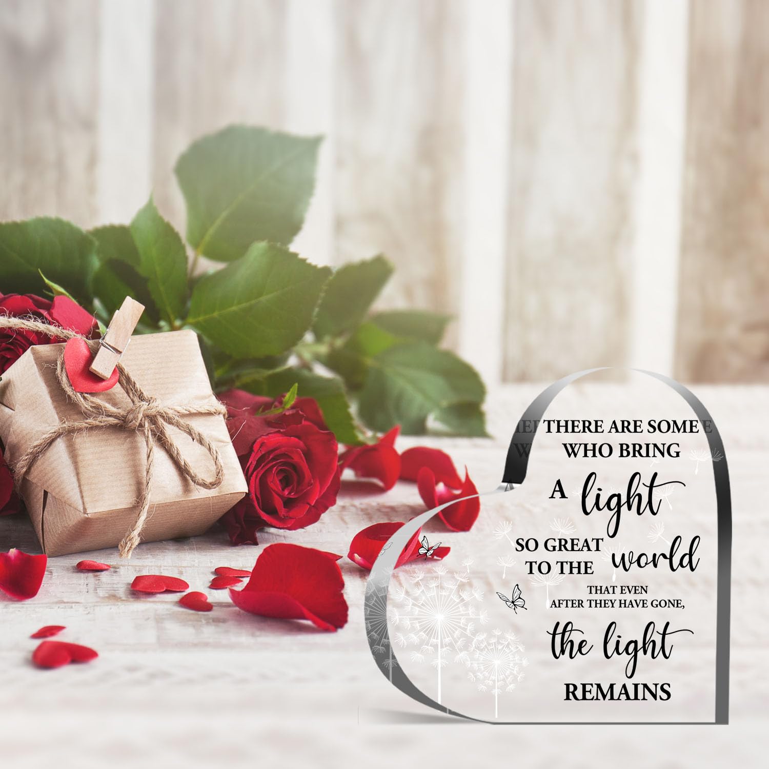 In Memory of Loved One Acrylic Heart Plaque - Memorial & Funeral Remembrance Decor Ornament Sign for Women, Men & Family - Berea