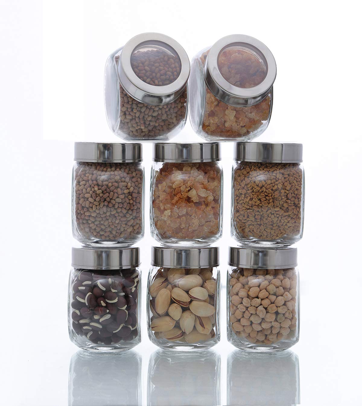 Brezzycloud 8 Pcs Spice And Honey Storage Jar Set  Spice Storage Glass Jar With Rust Proof Air Tight Stainless Steel Lid  Glas