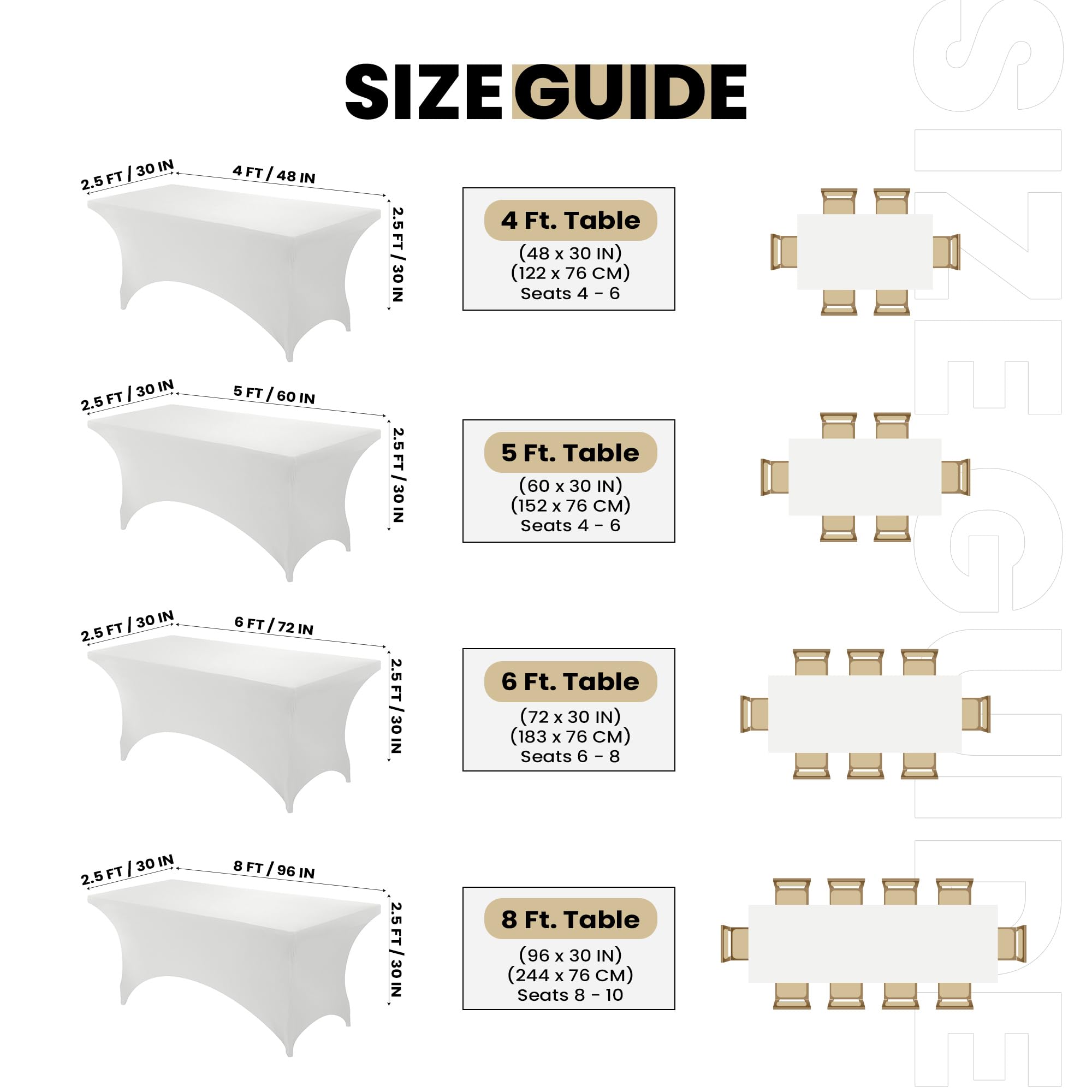 Utopia Kitchen Spandex Tablecloth 1 Pack [8Ft, White] 200 Gsm Tight, Fitted, Washable And Wrinkle Resistant Stretch Rectangular