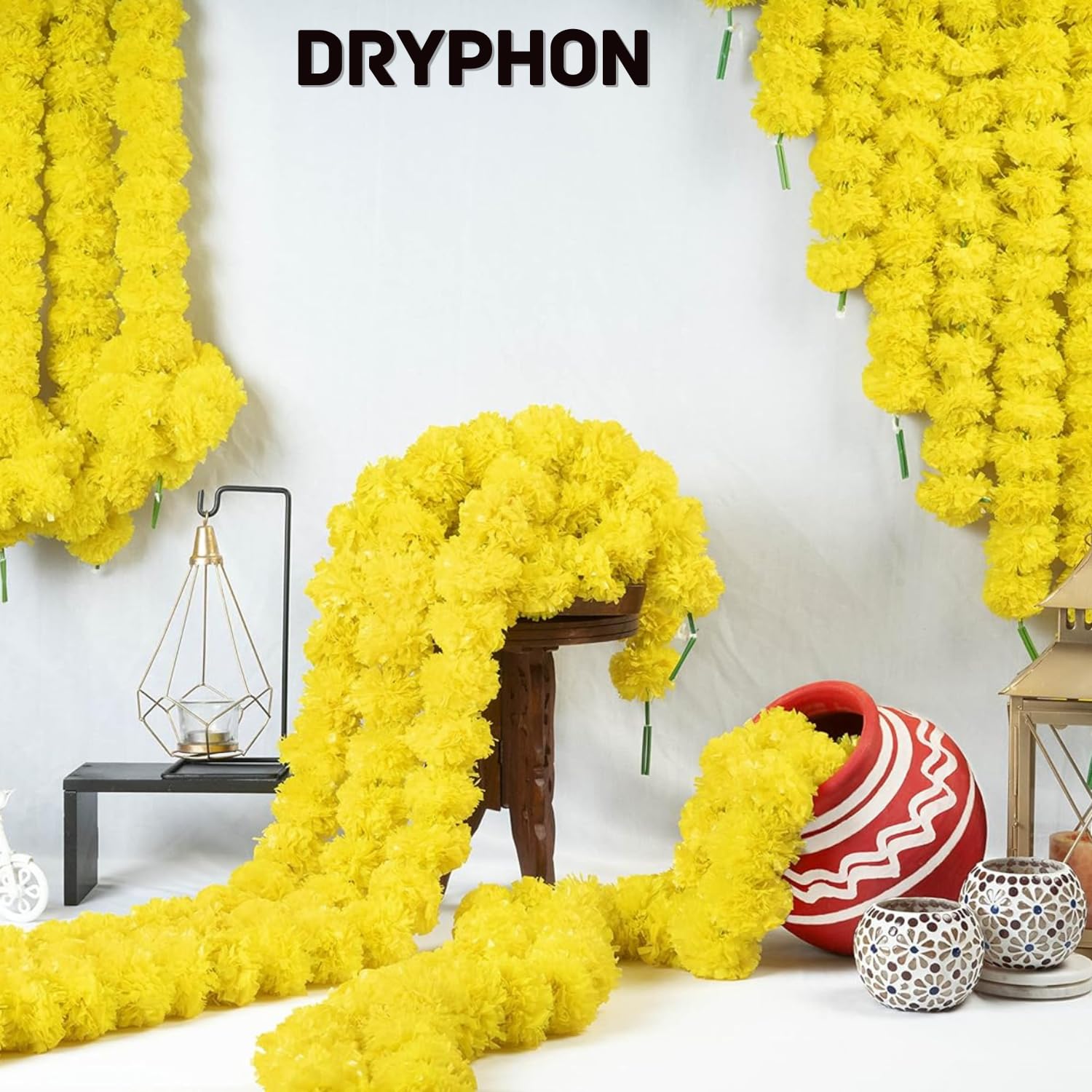 DRYPHON Artificial Flowers for Decoration, Marigold Flowers Garlands for Home Decor, Diwali Pooja Items Room Decor Items Wedding