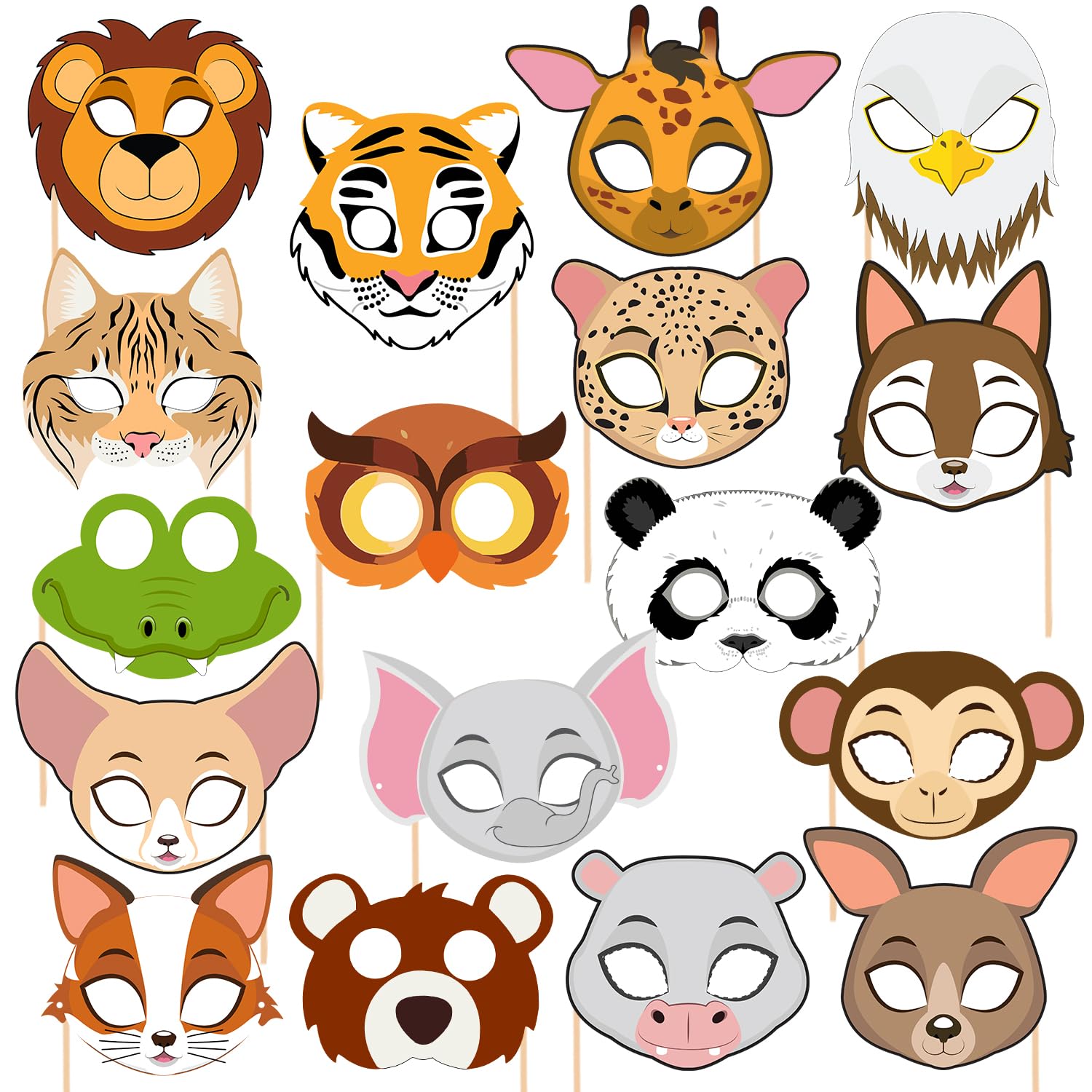 ZYOZIQUE 17 Pcs Junngle Birthday Party Favors Junngle Masks Photo Booth Props for Kids Junngle Masks Props Junngle Theme Party D