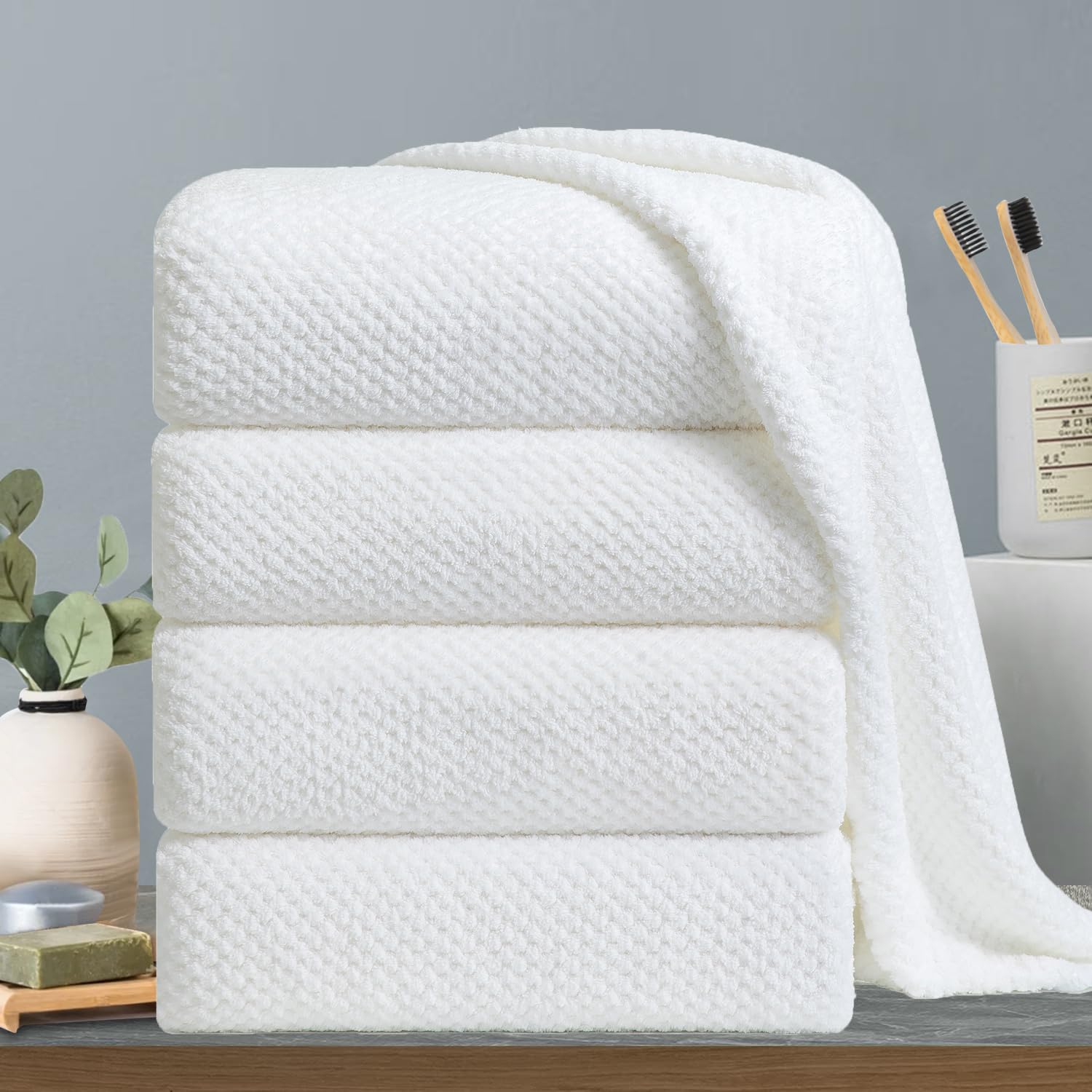 Extra Large Bath Towels Set 35X70 Inches - White Luxury 600 Gsm Oversized Bath Sheet Towel,Ultra Soft Microfiber - Quick Dry,Hig