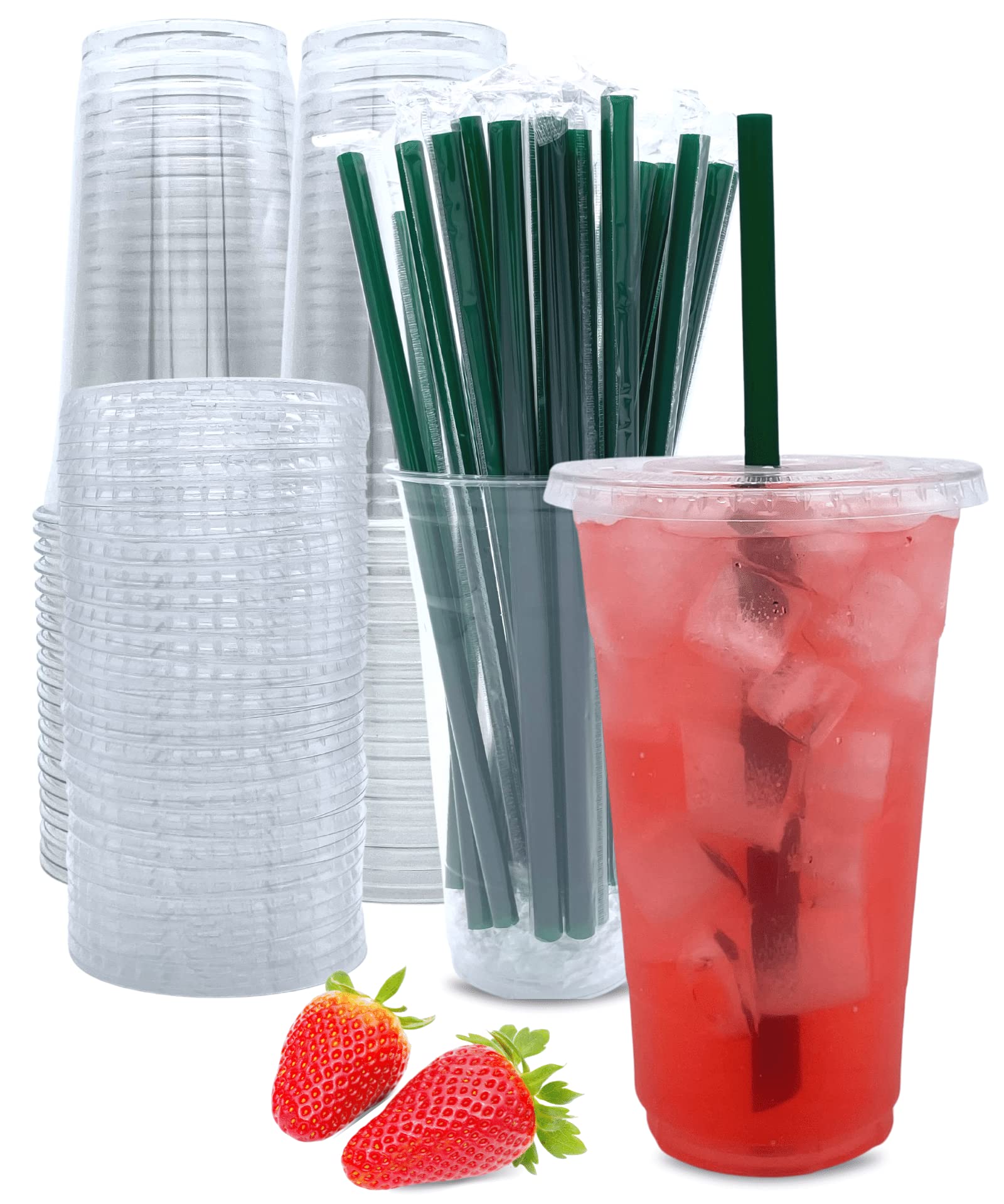 Aatriet [50 Sets] 24 Oz Clear Plastic Cups With Lids And Straws, Disposable Coffee Cups