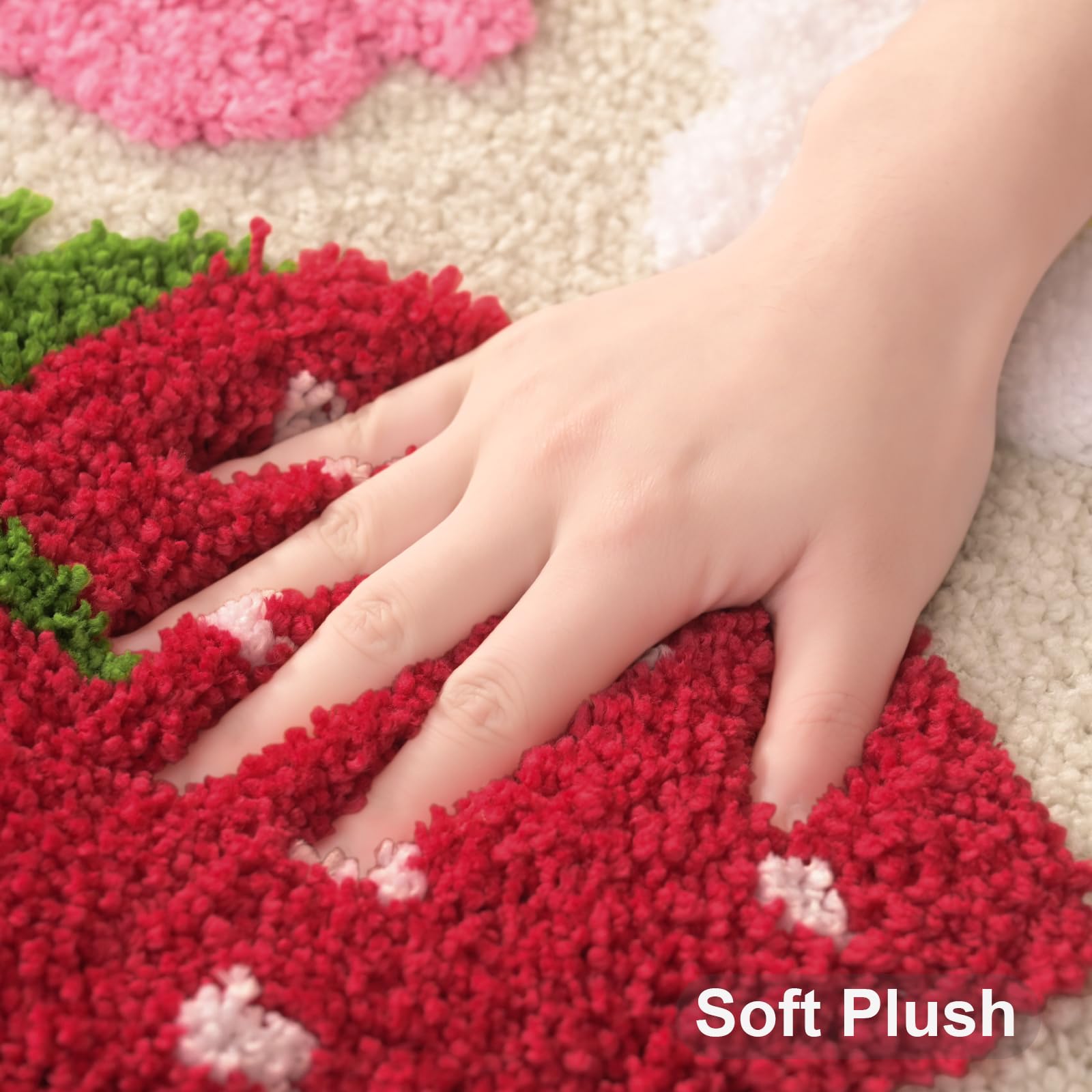 Anybar Beige Toilet Rugs U Shaped, Cute Strawberry Flower Bathroom Contour Toilet Mats,Extra Soft Absorbent Toilet Carpet Bathro