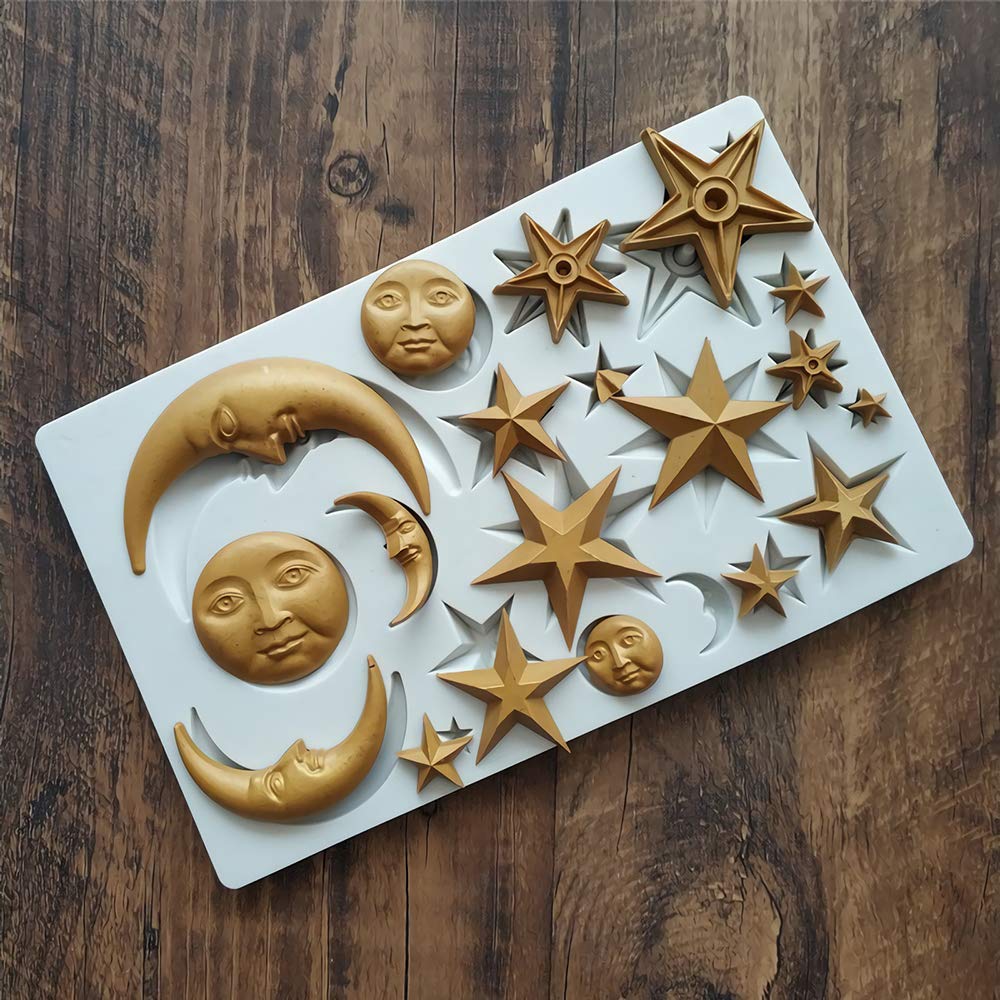 Moon Stars Sun Face Silicone Fondant Mold Chocolate Candy Gumpaste Sugarcraft Tool Cake Decorating Tools Epoxy Resin Diy Polymer