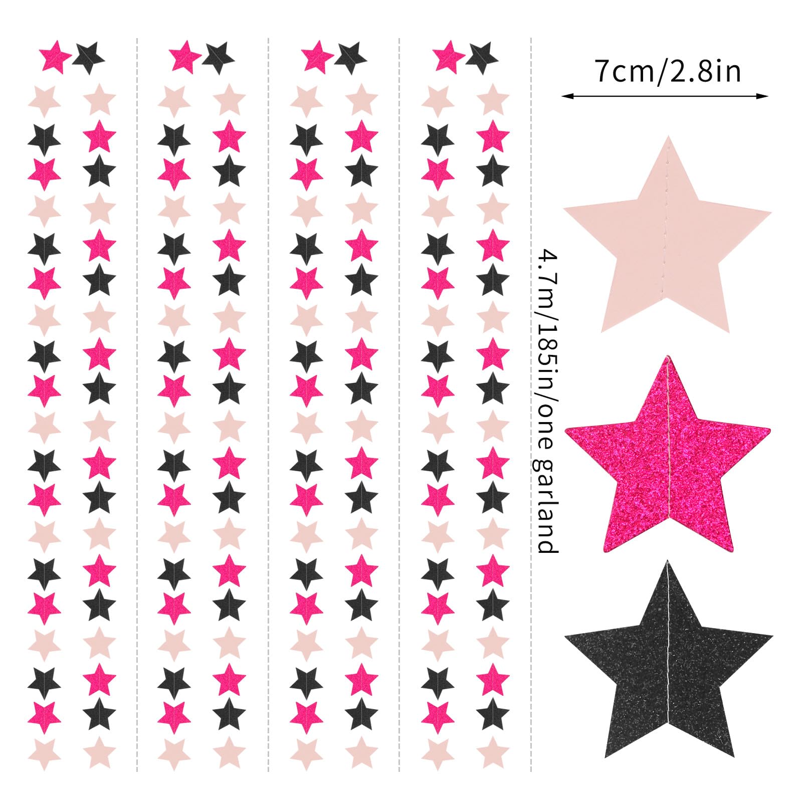 Hot-Pink Black Birthday Party-Decorations Garland - 62Ft Twinkle Little Star Baby Girl Hanging Streamers Banner,Graduation Engag