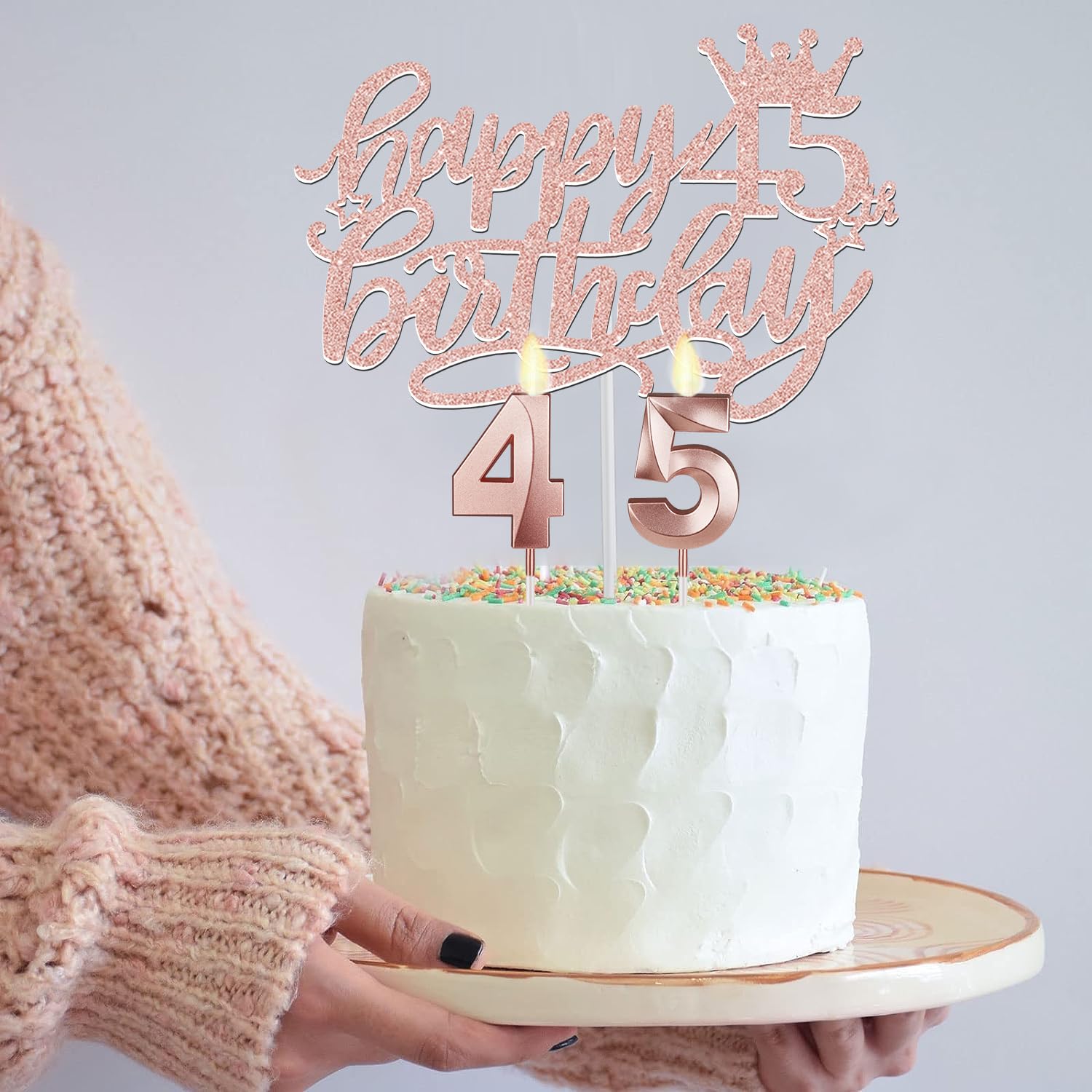 45Th Birthday Gifts For Women, Include 45Th Birthday Sash And Tiara, Birthday Cake Topper And Number 45 Candles, Big 45 Balloons