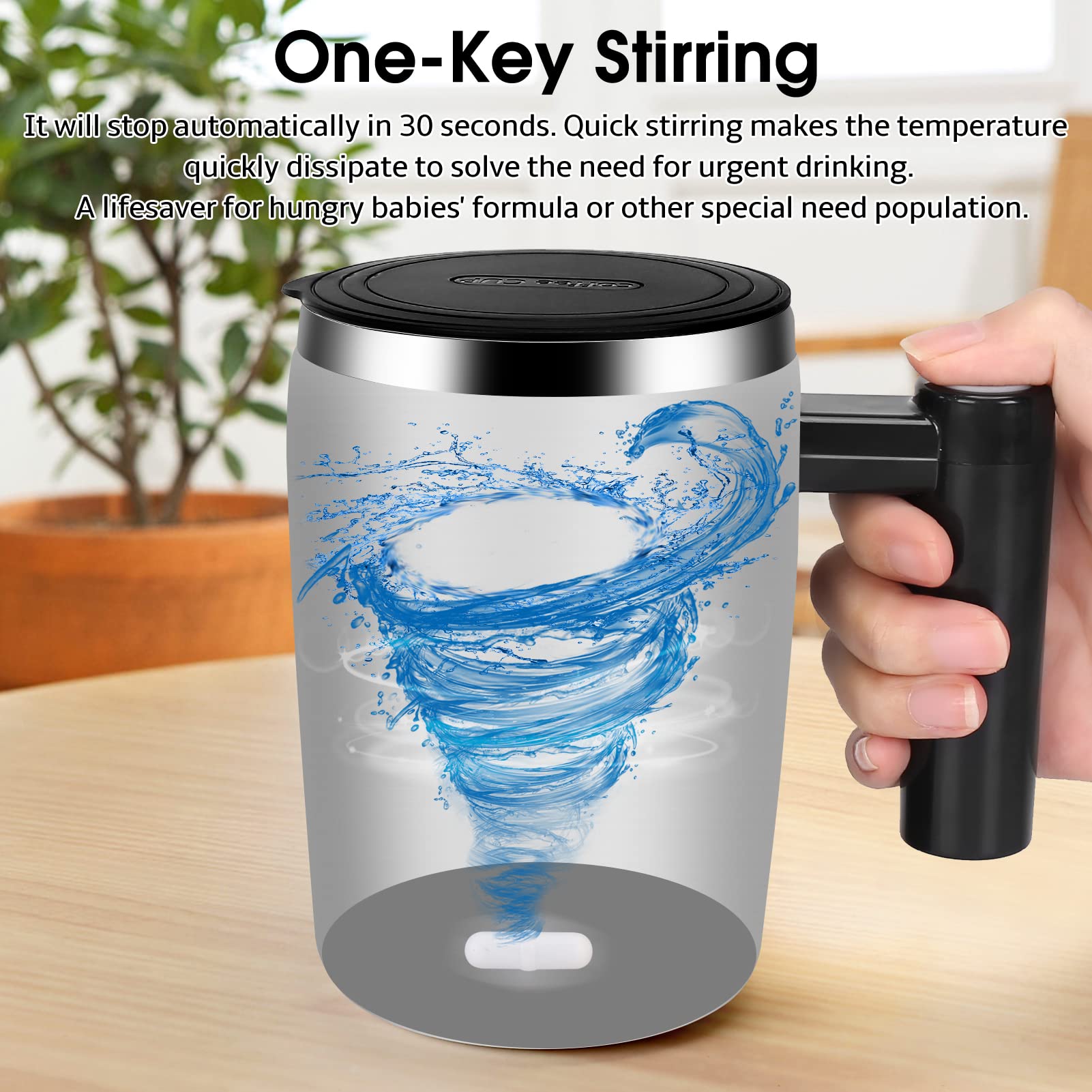 Vermida Self Stirring Coffee Mug, 13Oz Automatic Stainless Steel Mixing Cup With 2Pc Stir Bars For Milk/Coffee, Double Wall Insu