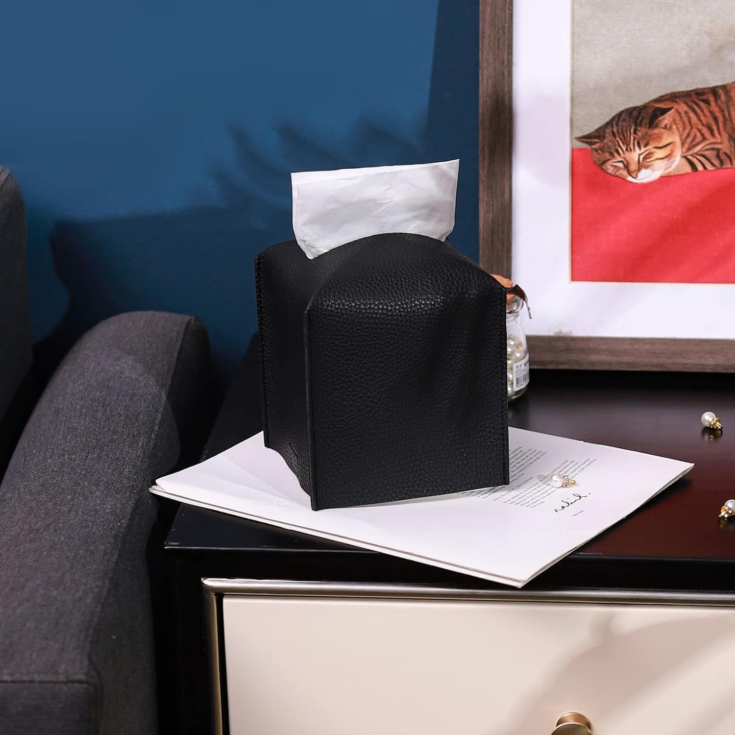 Nienie Leather Tissue Box Cover Square Holder Decorative Organizer For Vanity Countertop, Night Stands, Office Desk And Car,5''X