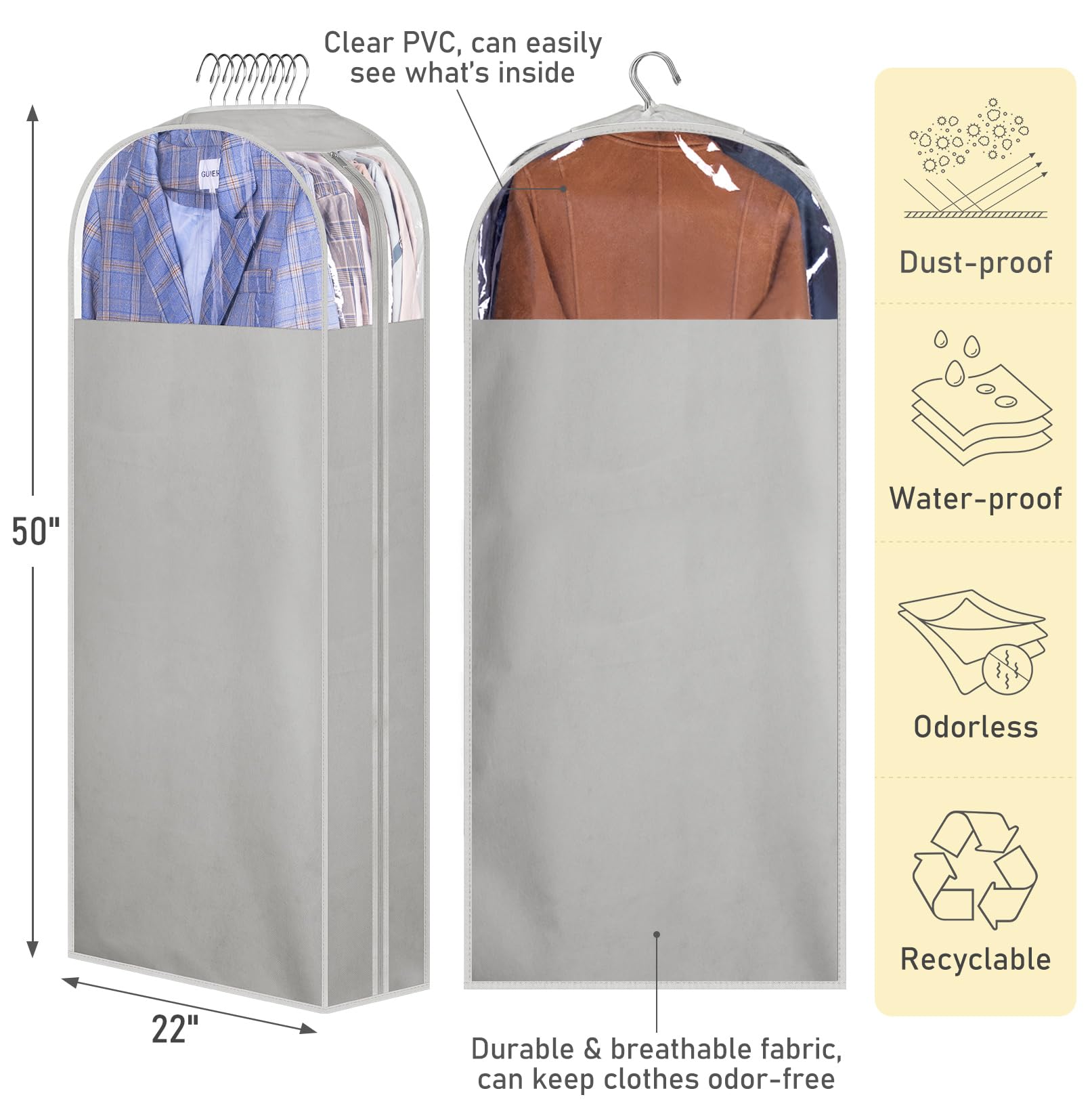Misslo 10'' Gusseted Garment Bags For Hanging Clothes 50'' Long Dress Bags For Closet Storage Dress Cover For Suits, Coats, 3 Pa