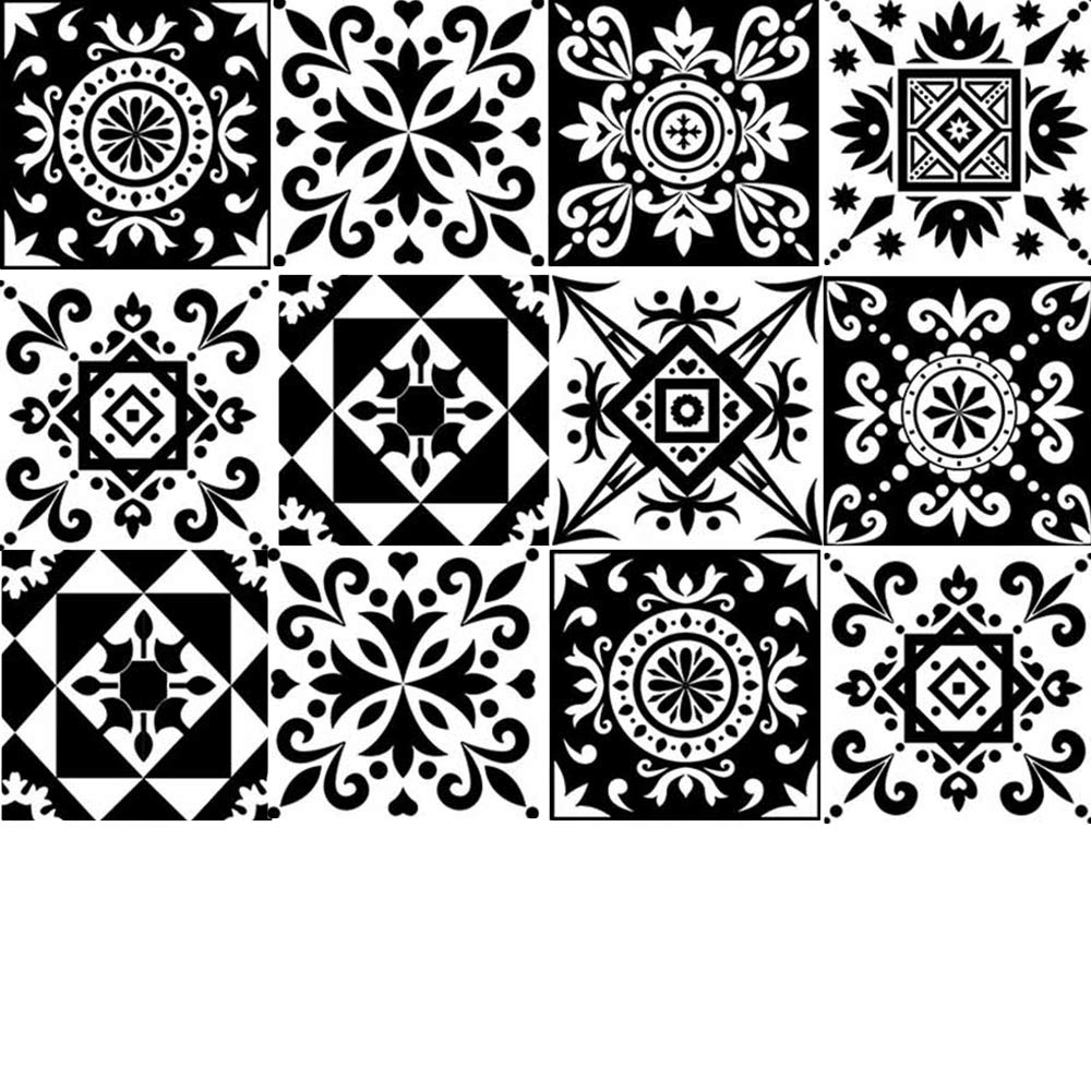 Kakofaci Black And White Tile Wall Stickers 12 Pcs (6X6 In) Kitchen And Bathroom Backsplash Decorative Stickers Removable Waterp