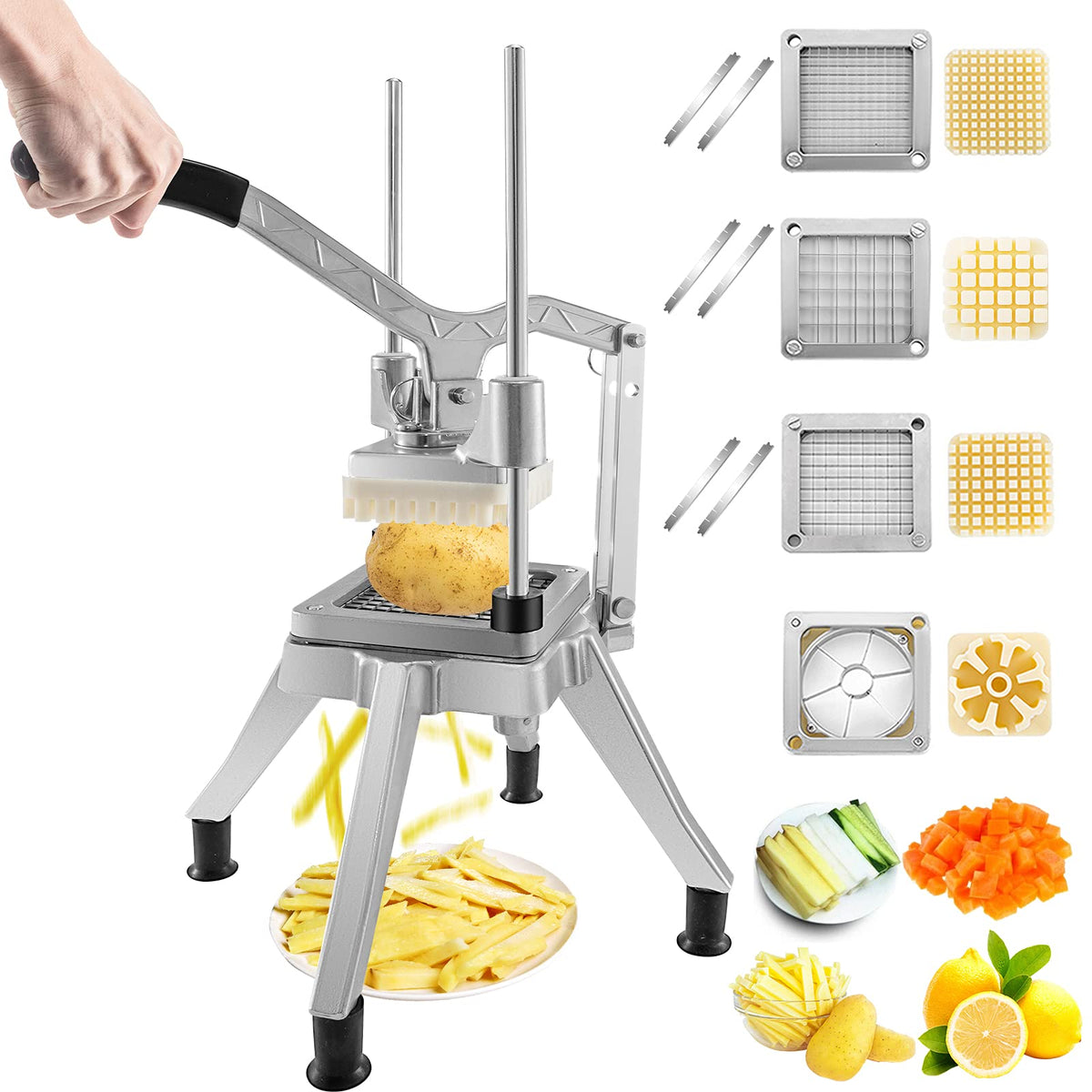 Vevor Commercial Vegetable Chopper W/ 4 Replacement Blades, Stainless Steel French Fry Cutter Potato Dicer & Fruit Slicer For Re