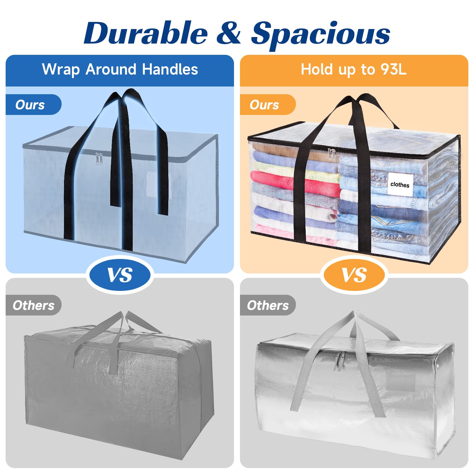 Blisstotes Moving Bags, 8-Pack Storage Bags With Zipper, Moving Bags Heavy Duty Extra Large, Moving Supplies, Clear Packing Bags