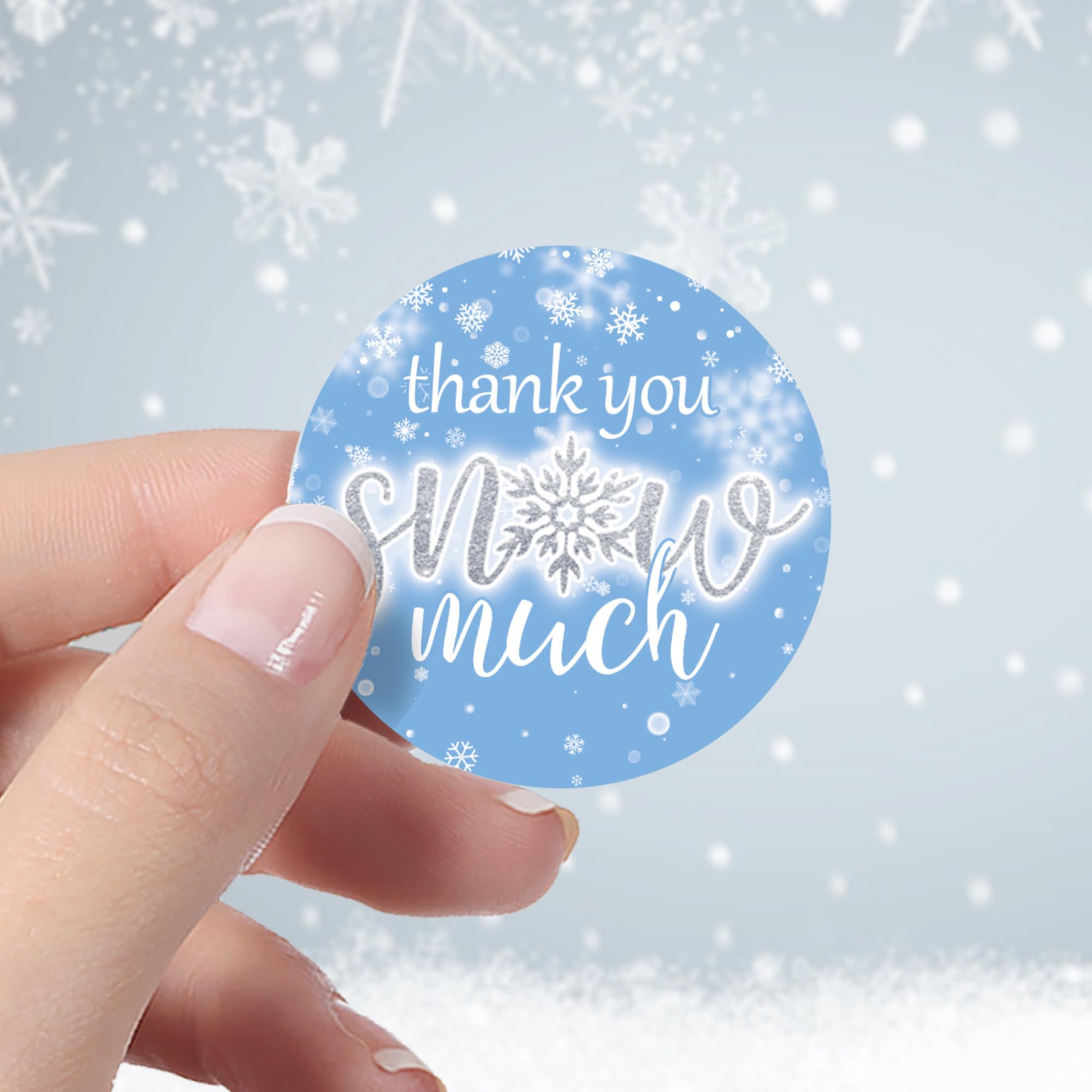 Blue Winter Snowflake Thank You Snow Much Party Favor Stickers - Baby Shower, Birthday Or Wedding - 40 Labels