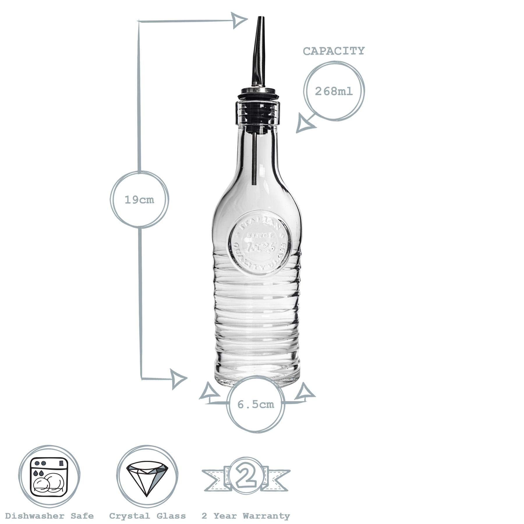 Bormioli Rocco Officina 1825 Olive Oil/Vinegar Bottle Stainless Steel Pouring Spout 268 Ml