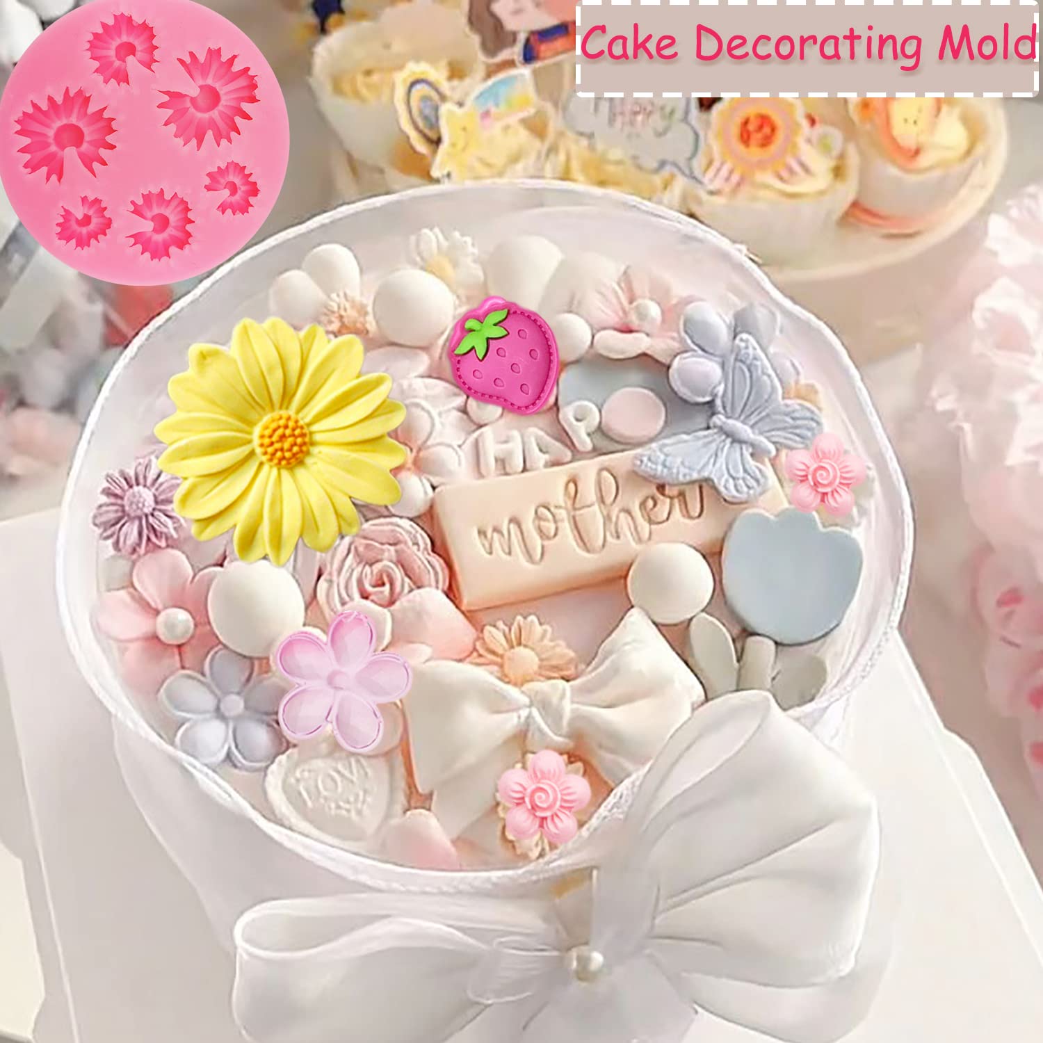 4Pcs Large Daisy Flower Silicone Molds Chrysanthemum Silicone Molds Small Flower Shapes Fondant Cake Chocolate Molds Polymer Cla