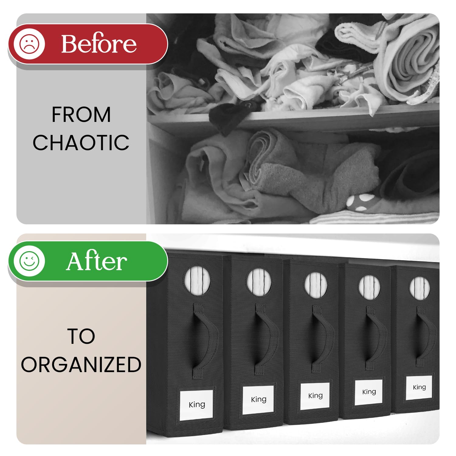 TOSORO 6 Pack Bed Sheet Organizer and Storage, Foldable Storage Bed Sheet Organizer for Linen Closet with Viewing Window & Label