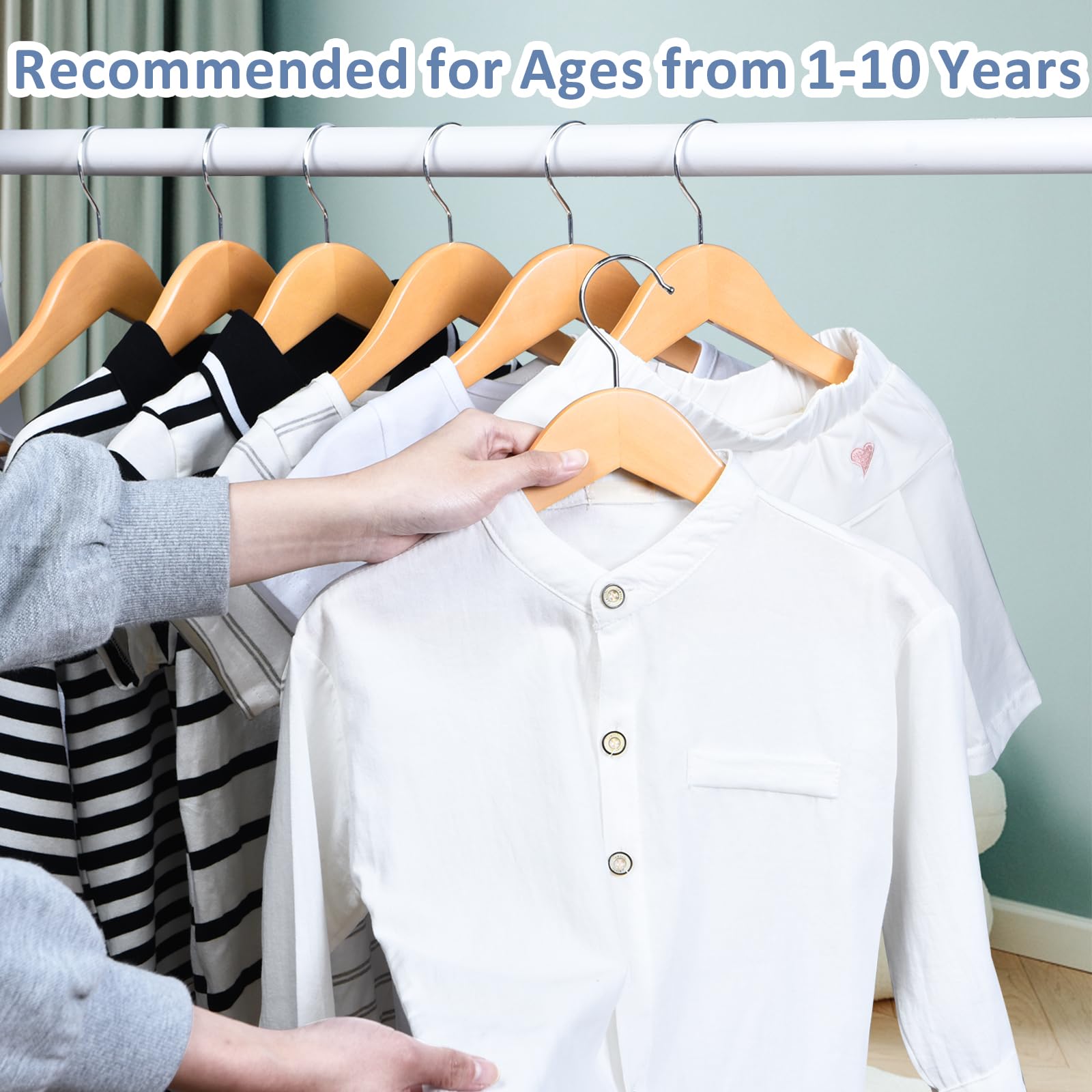 Fairyhaus Kids Hangers 20 Pack 12.8 Inch, Natural Wooden Baby Hangers For Closet, Anti-Rust 360 Swivel Hook, Notches & Smooth Fi