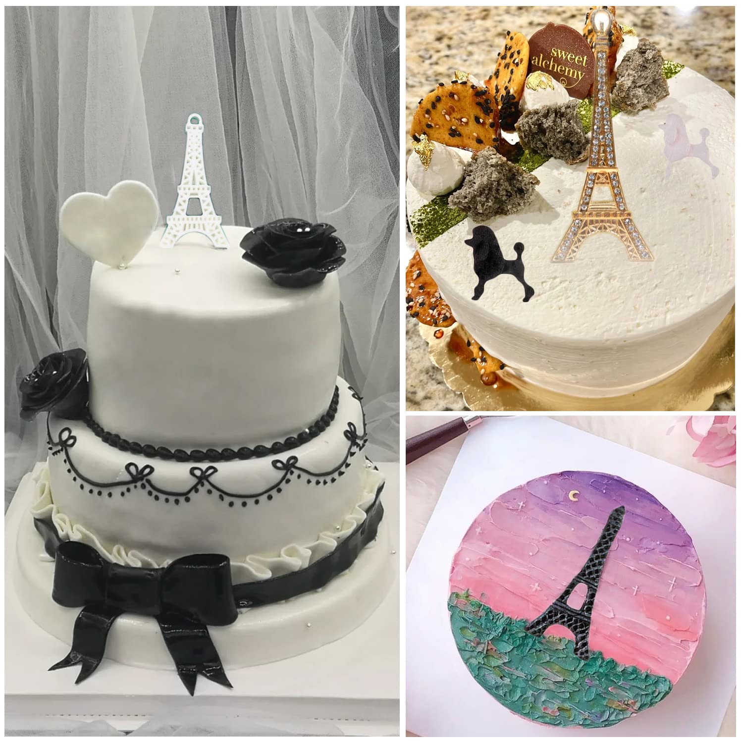Mujiang Eiffel Tower Silicone Molds I Love Paris Poodle Dog Fondant Mold For Diy Cake Cupcake Decorating Candy Chocolate Set Of