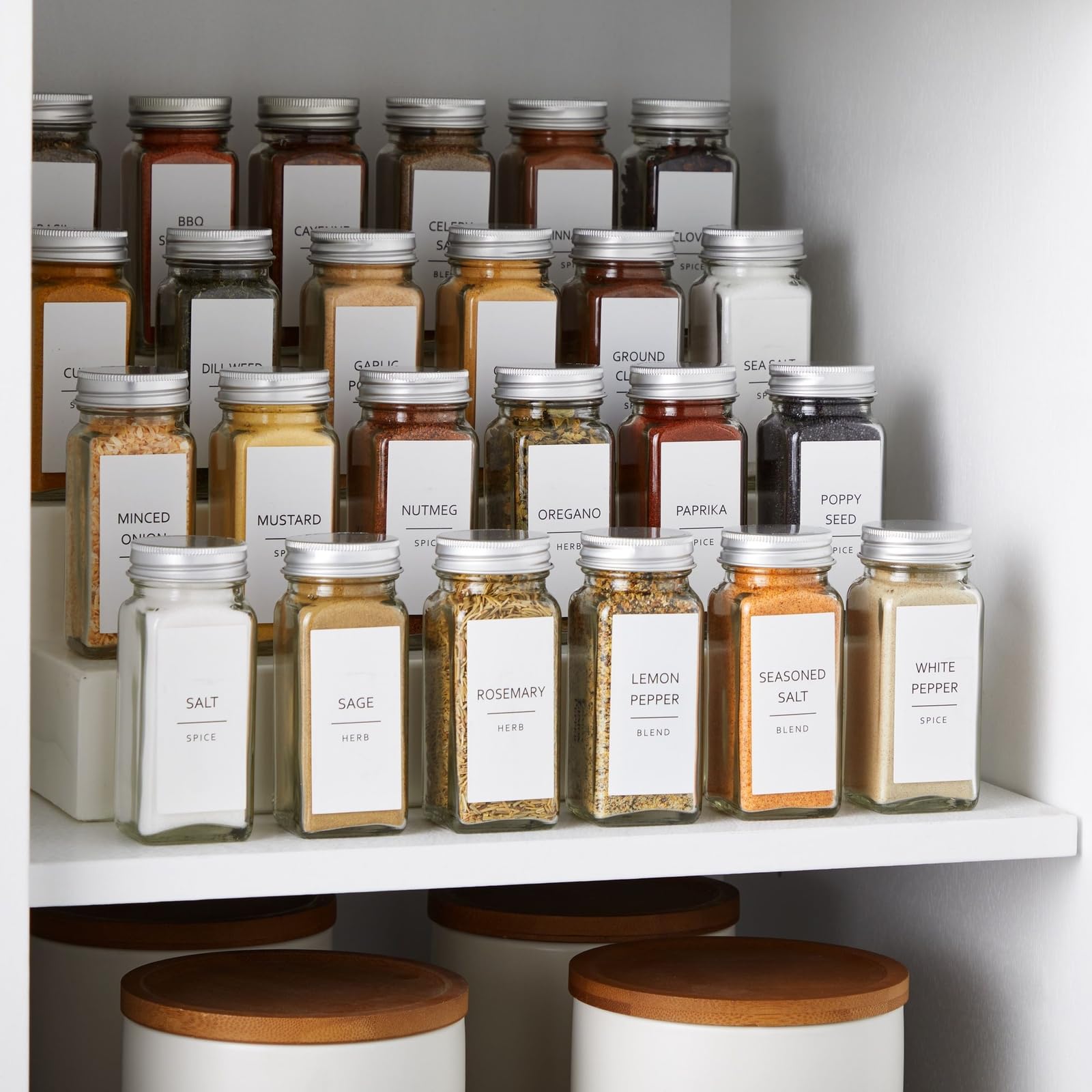 Talented Kitchen 140 Minimalist Spice Jar Labels - Preprinted Waterproof Organization Stickers - Black Text Seasoning Labels for