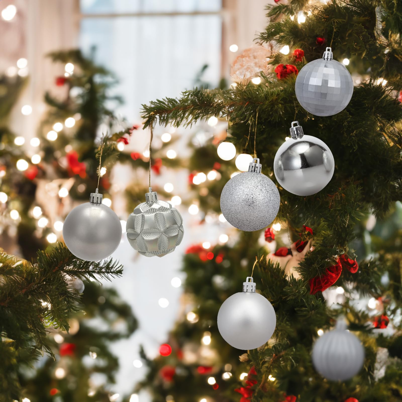 Luxtea 41ct Small Christmas Balls Shatterproof Hanging Decorations Set for Xmas Tree Garland Ornaments (1.57/40mm,Silver)