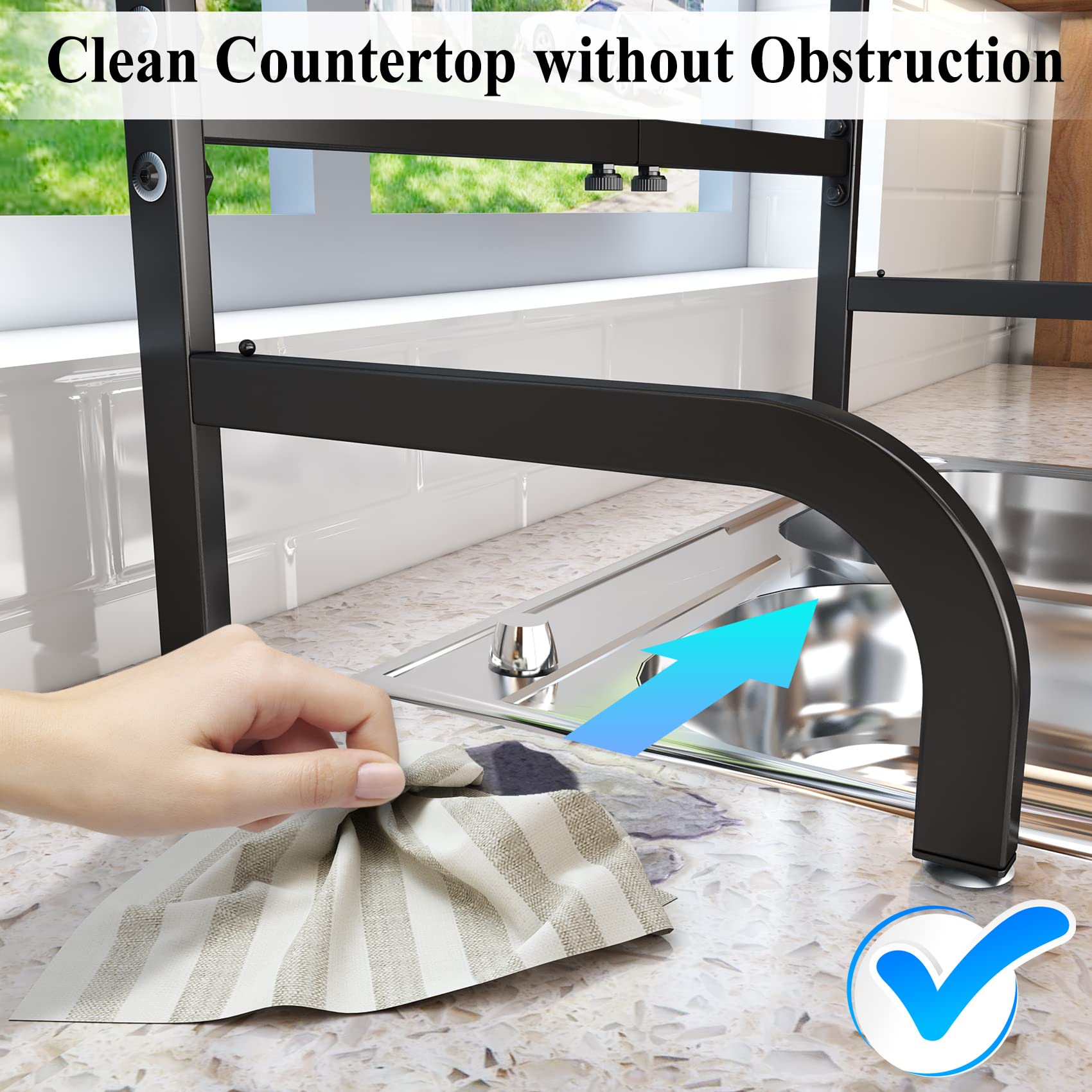 Over The Sink Dish Drying Rack, Adjustable (25.5 To 33.5 Inch) 2 Tier Metal Steel Dish Drying Racks For Kitchen Counter With Hoo