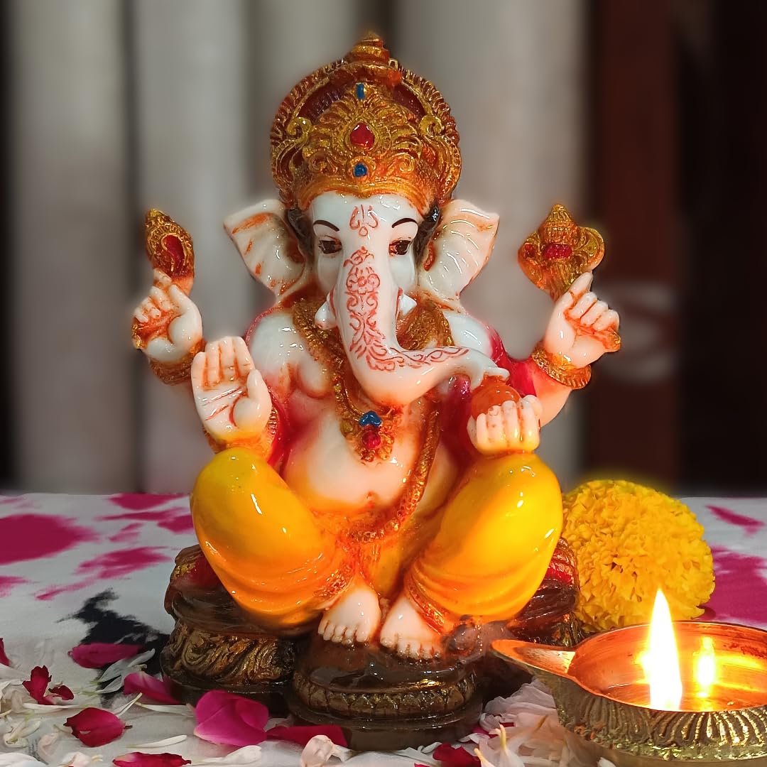 Apnimarket 6.5 Ganesha Idols By Jaipur Karigars | Living Room Ganesh Idol | Ganpati Murti For Home Decoration | Handcrafted Vina