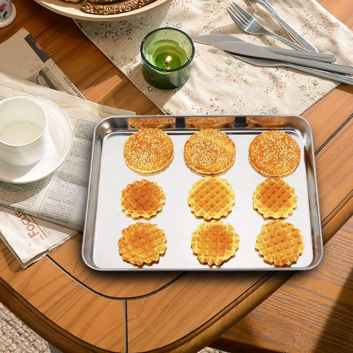 Wildone Baking Sheet Set Of 2 - Stainless Steel Cookie Sheet Baking Pan, Size 12 X 10 X 1 Inch, Non Toxic & Heavy Duty & Mirror