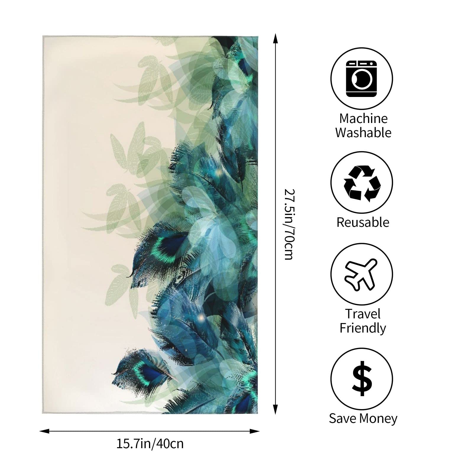 Covasa Peacock Hand Towels For Bathroom Set Of 2 Green Blue Beautiful Peacock Feather Bathroom Hand Towels Microfiber Soft Highl