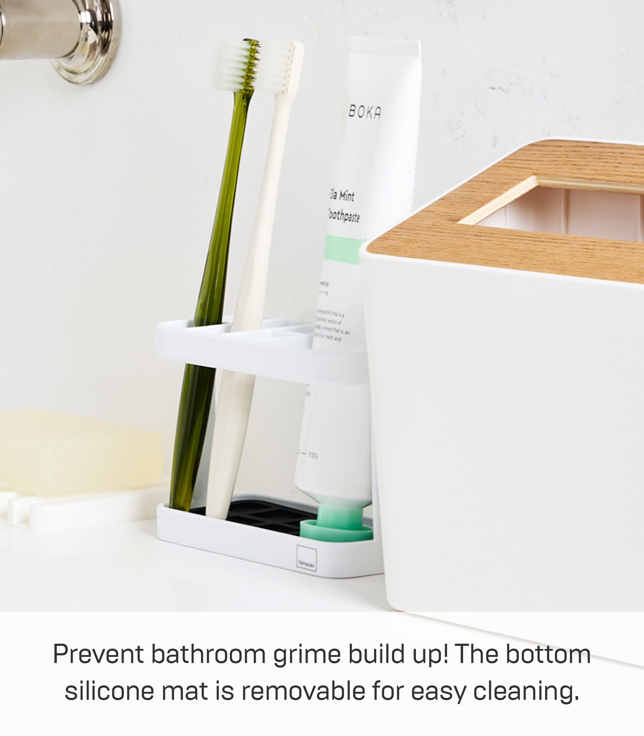 YAMAZAKI home 6802 Toothbrush and Toothpaste Holder for Bathroom Countertop  One Size  White