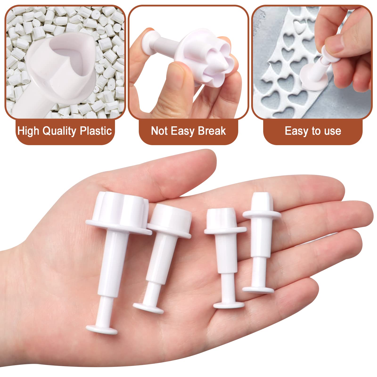 Wexpw 24 Pcs Cookie Cutters, Fondant Cake Cookie Plunger Cutter, Mini Plastic Biscuit Plunger Fondant Decorating Mold, Heart/Squ