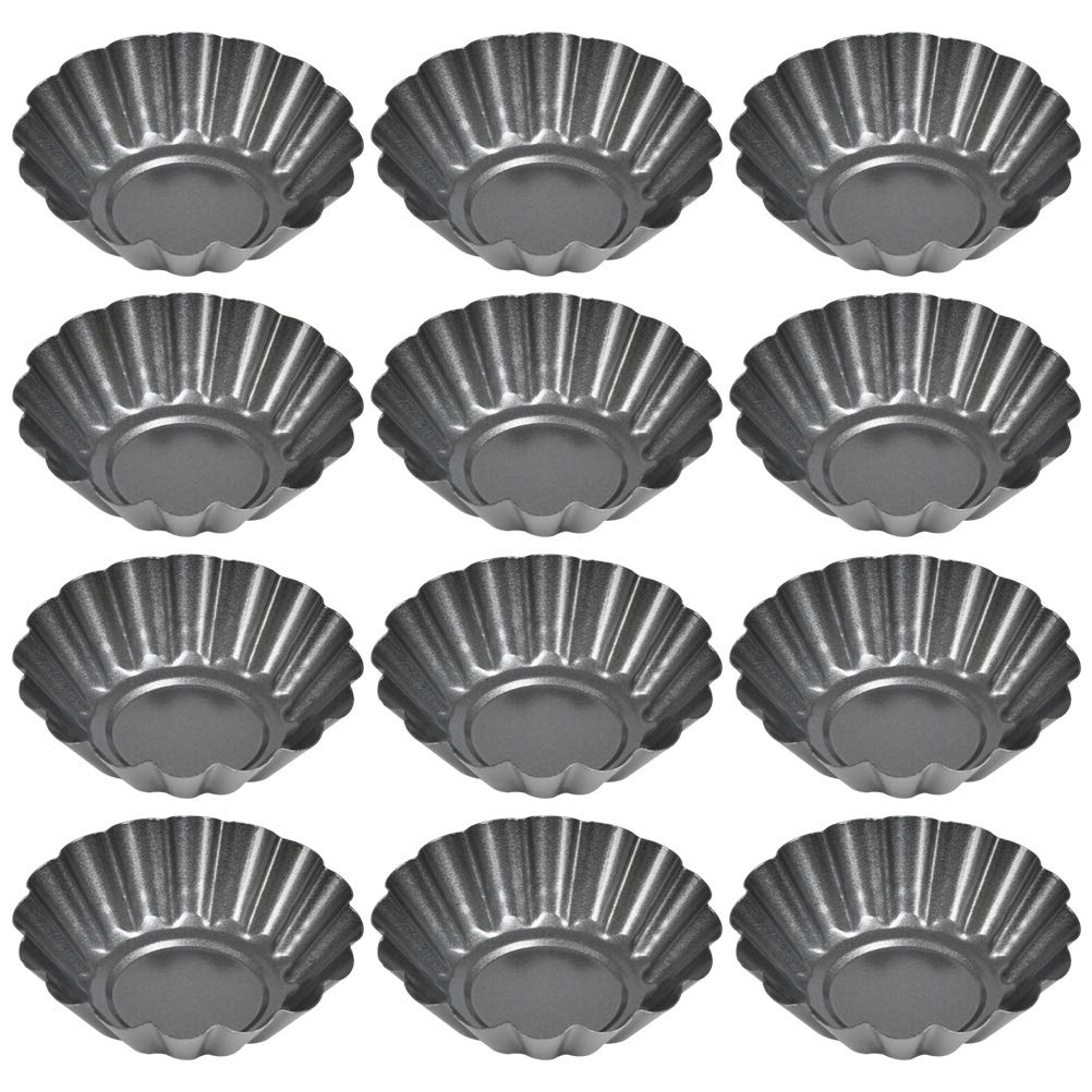 Foccts 12Pcs Mini Tart Pans, Carbon Steel Mini Baking Cup, Cupcake Cake Muffin Mold Tin Pan For Pies, Cheese Cakes, Desserts, Eg
