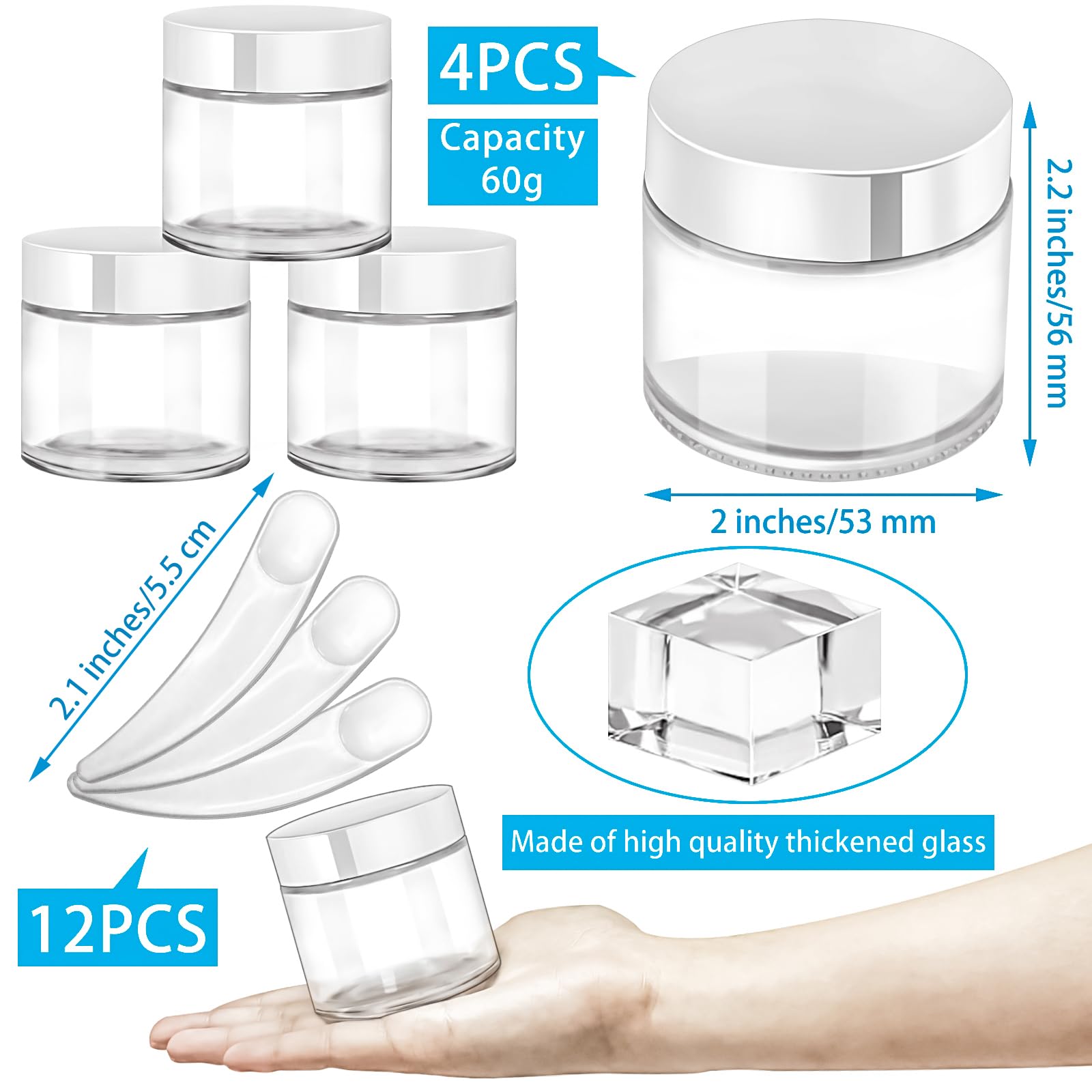 Motbach 4 Pack 2Oz Glass Jars With Lids,Small Glass Jars With Lids And Inner Liners,60Ml Empty Glass Jars Travel Toiletries Cosm