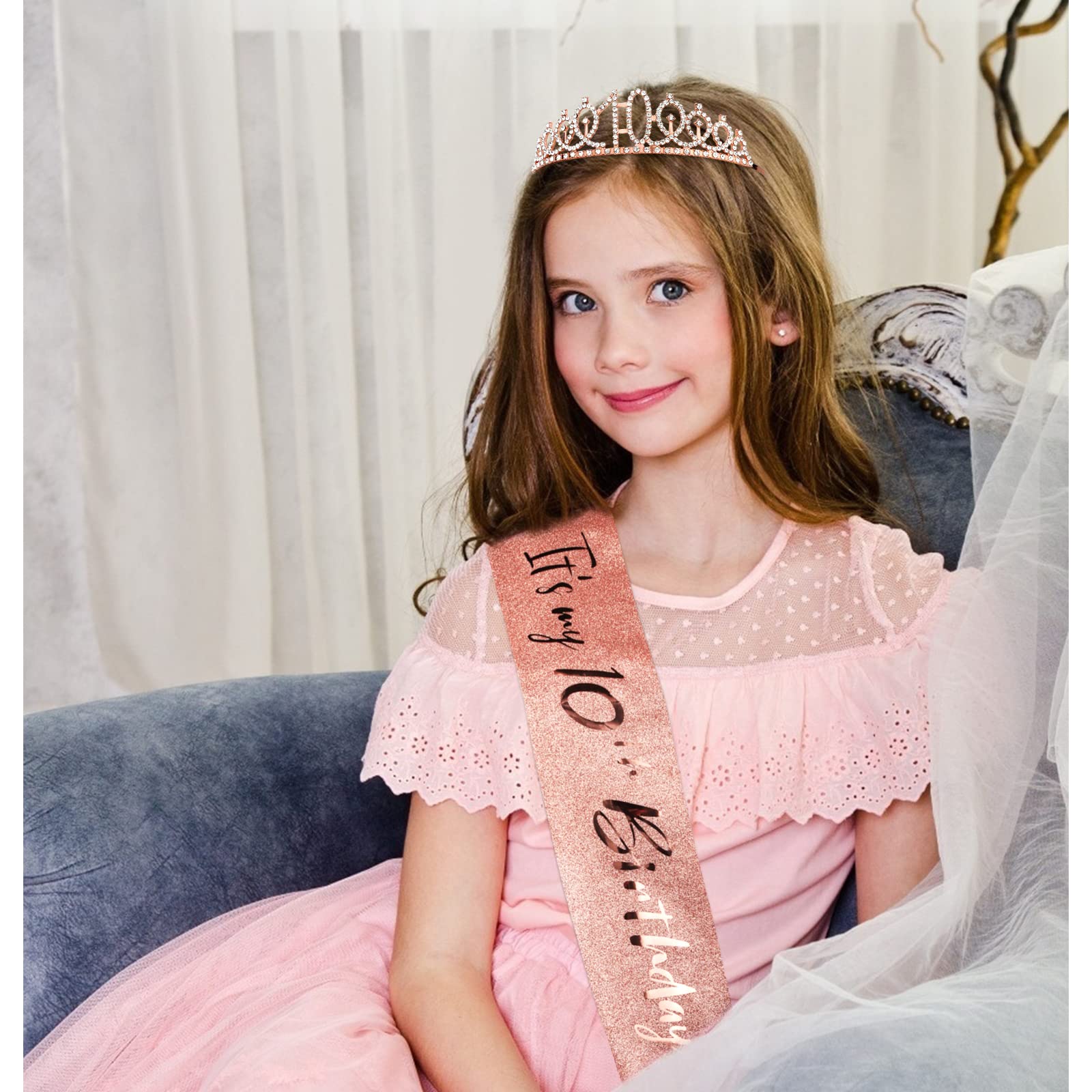 Cieher 10Th Birthday Crown, Sash + Pearl Pin Set - Decorations And Gifts For 10 Year Old Girl 'S Birthday Party Favors