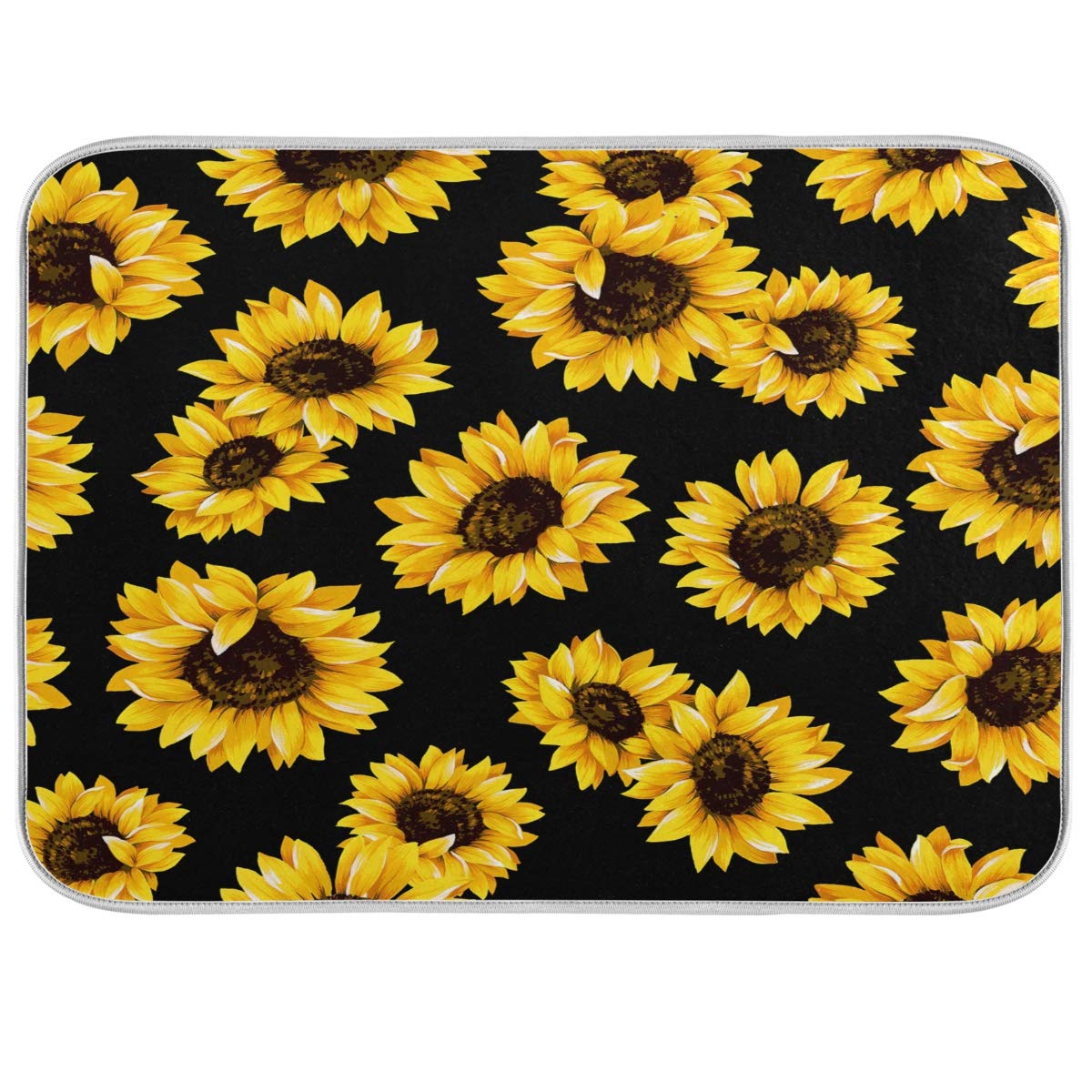 Sunflower Black Dish Drying Mat For Kitchen, Absorbent Microfiber Drying Pad Dish Mat, 16'' X 18''