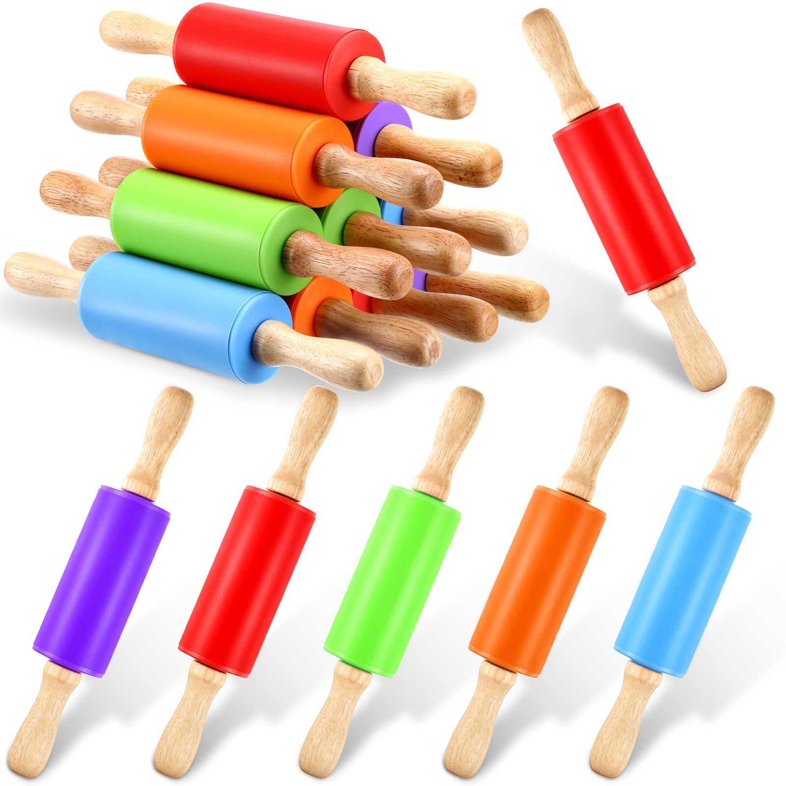 10 Pcs Small Rolling Pin Kids 9 Inch Mini Rolling Pin Silicone Wooden Rolling Pins Baking 5 Colors Non Stick Kids Rolling Pin Wi