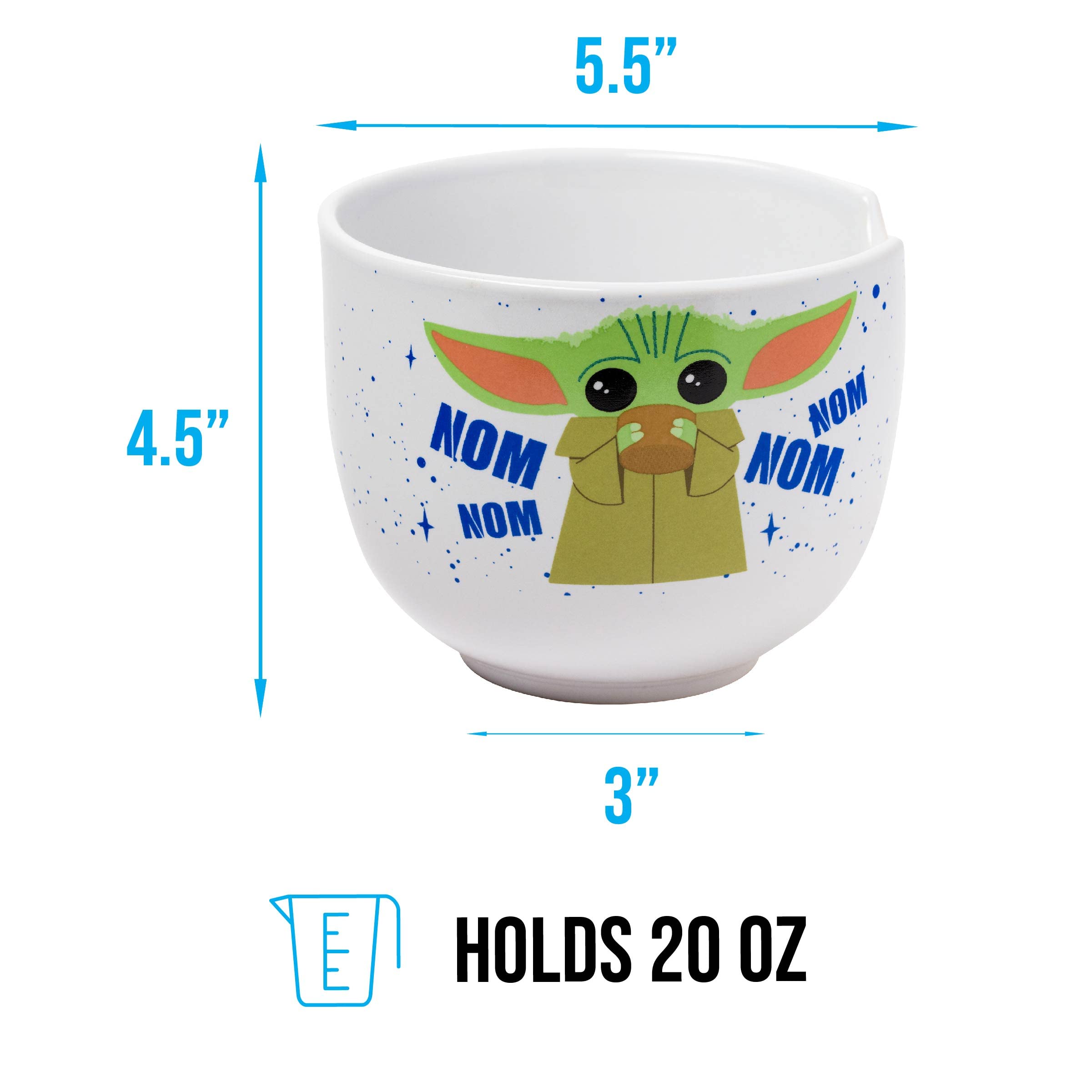 Star Wars Mandalorian Nom Nom Child 20 Ounce Ceramic Ramen Bowl W/ Chopsticks