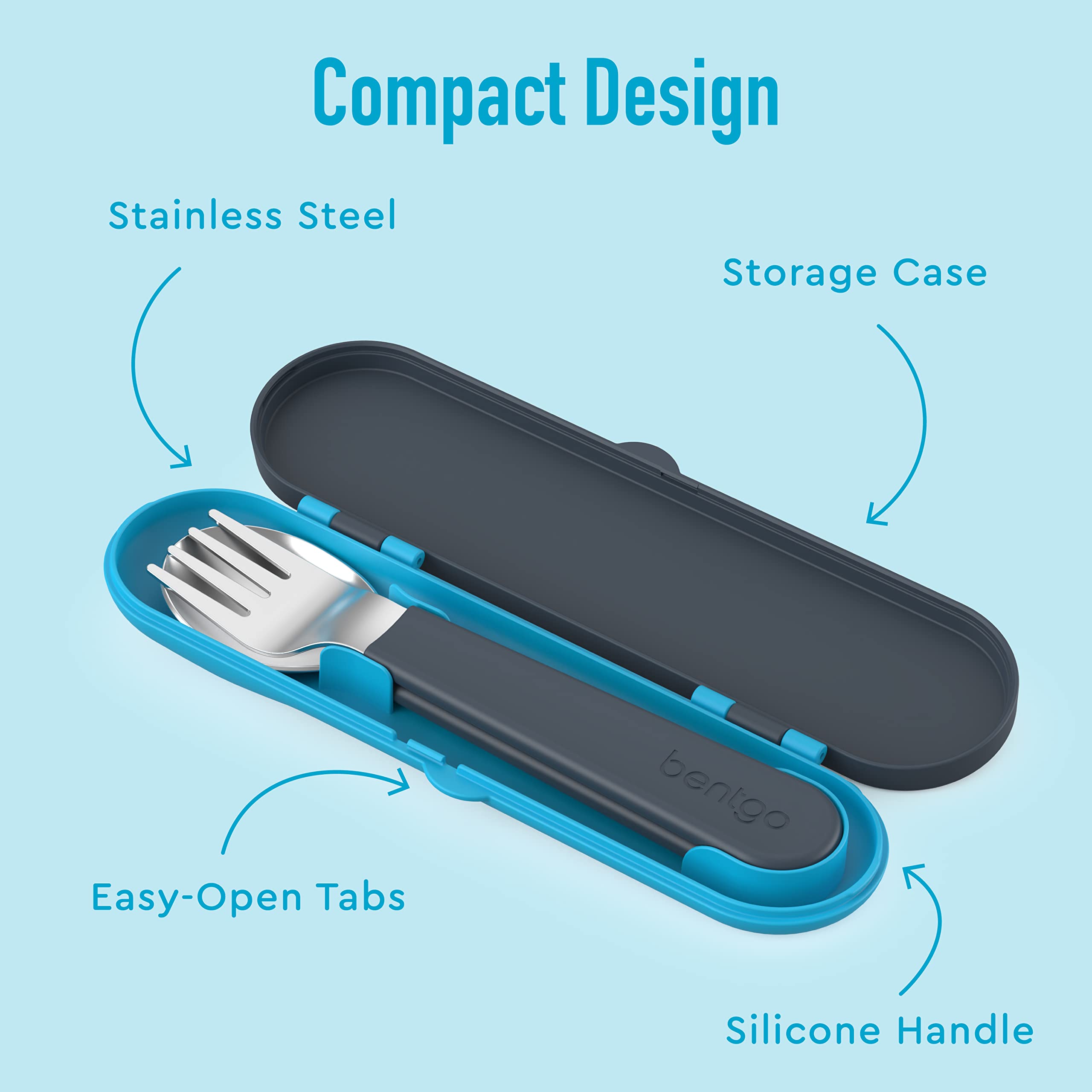 Bentgo Kids Stainless Steel Utensil Set - Reusable Fork, Spoon & Storage Case - High-Grade BPA-Free Stainless Steel, Easy-Grip H