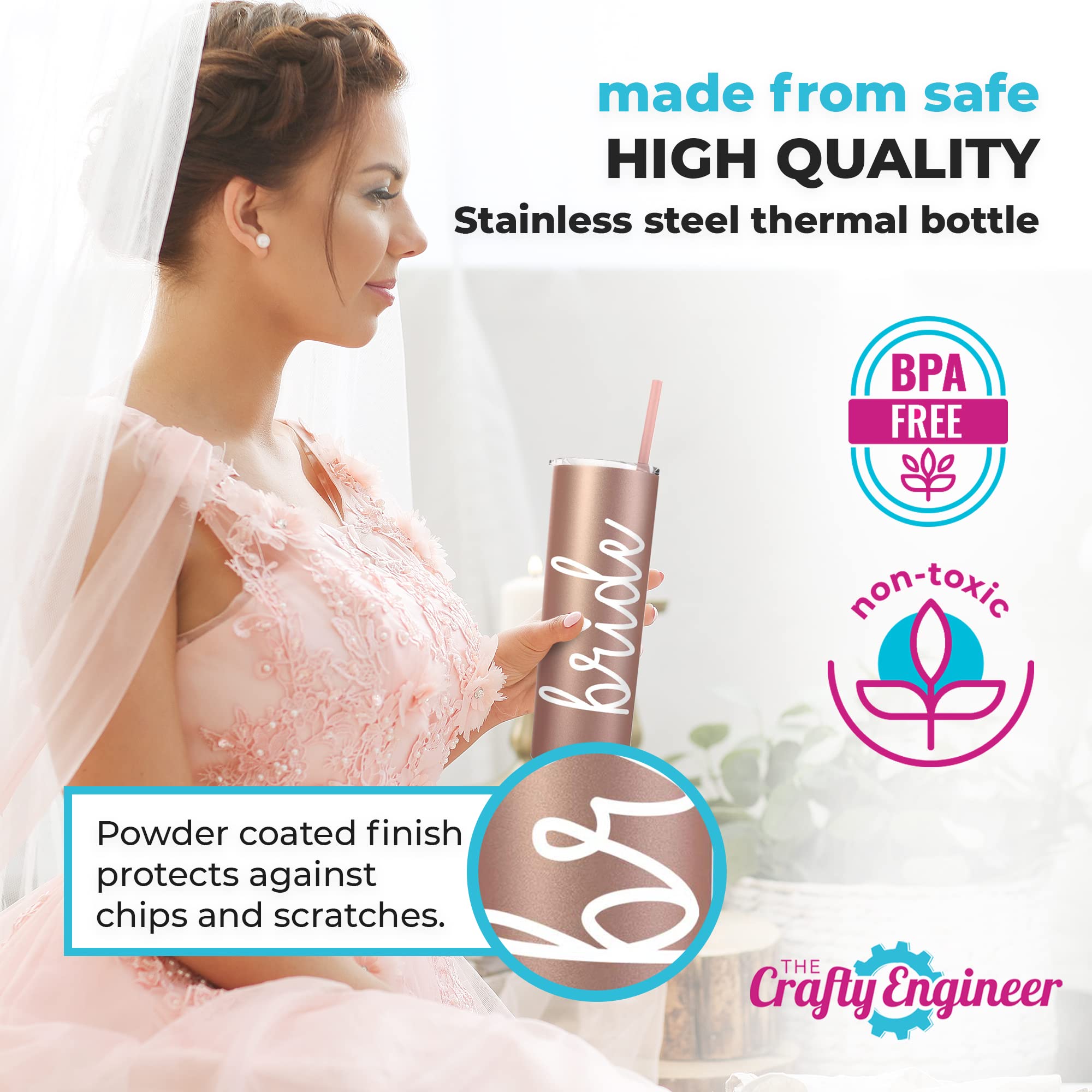 The Crafty Engineer Bride Tumbler With Straw (Blush)