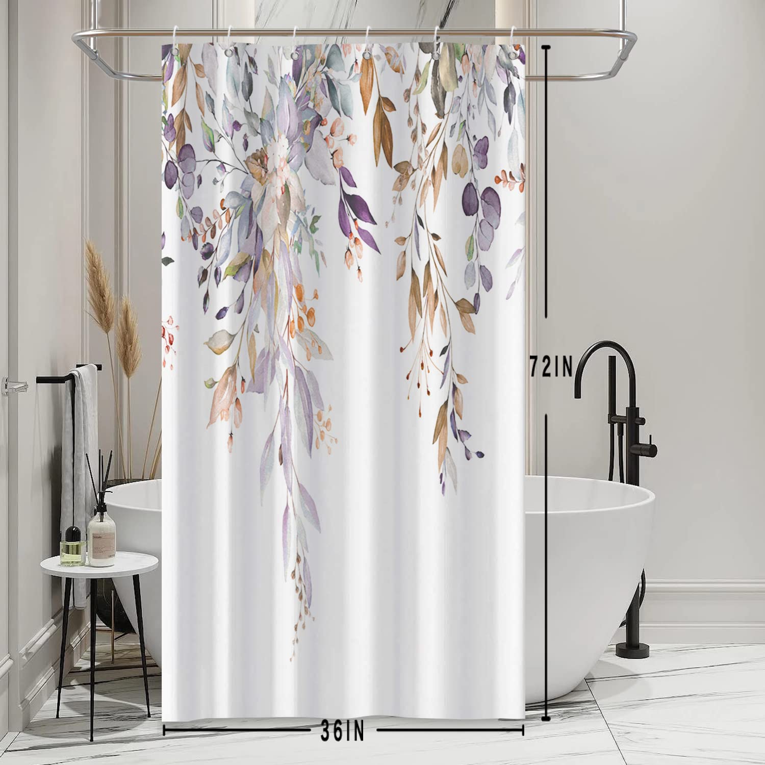 Ruelvth Small Stall Shower Curtain, Purple Eucalyptus Shower Curtain For Bathroom Waterproof Fabric Spring Rv Shower Curtain Set