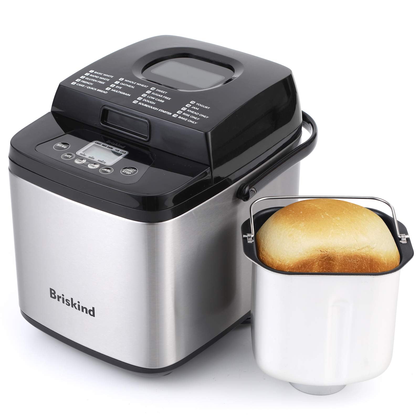 Briskind 19-In-1 Compact Bread Maker Machine, 1.5 Lb / 1 Lb Loaf Small Breadmaker With Carrying Handle, Including Gluten Free, D