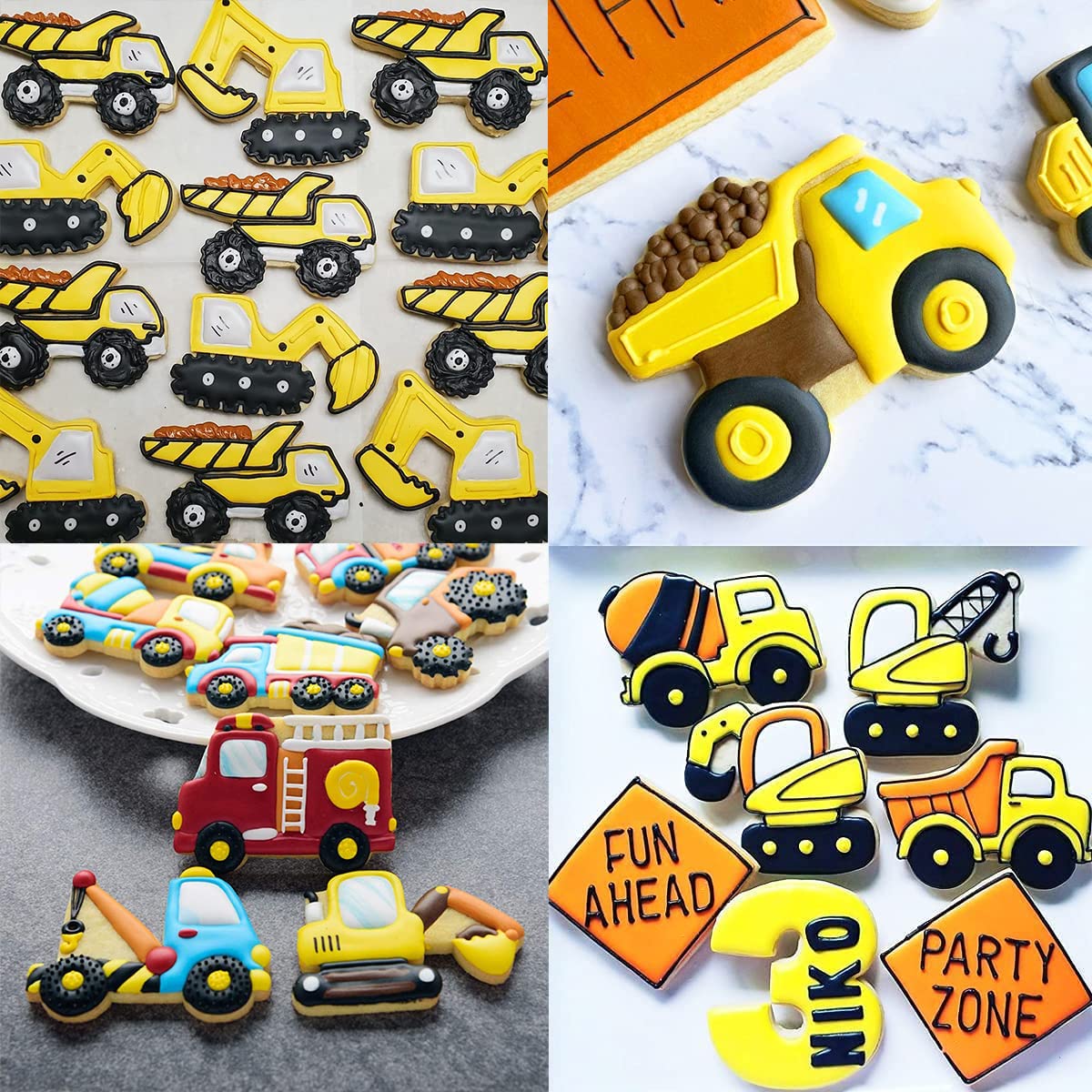 Construction Truck Cookie Cutter Set Of 8 - Bulldozer Cement Mixer Dump Truck Pickup Truck Crane Excavator Forklift - Constructi