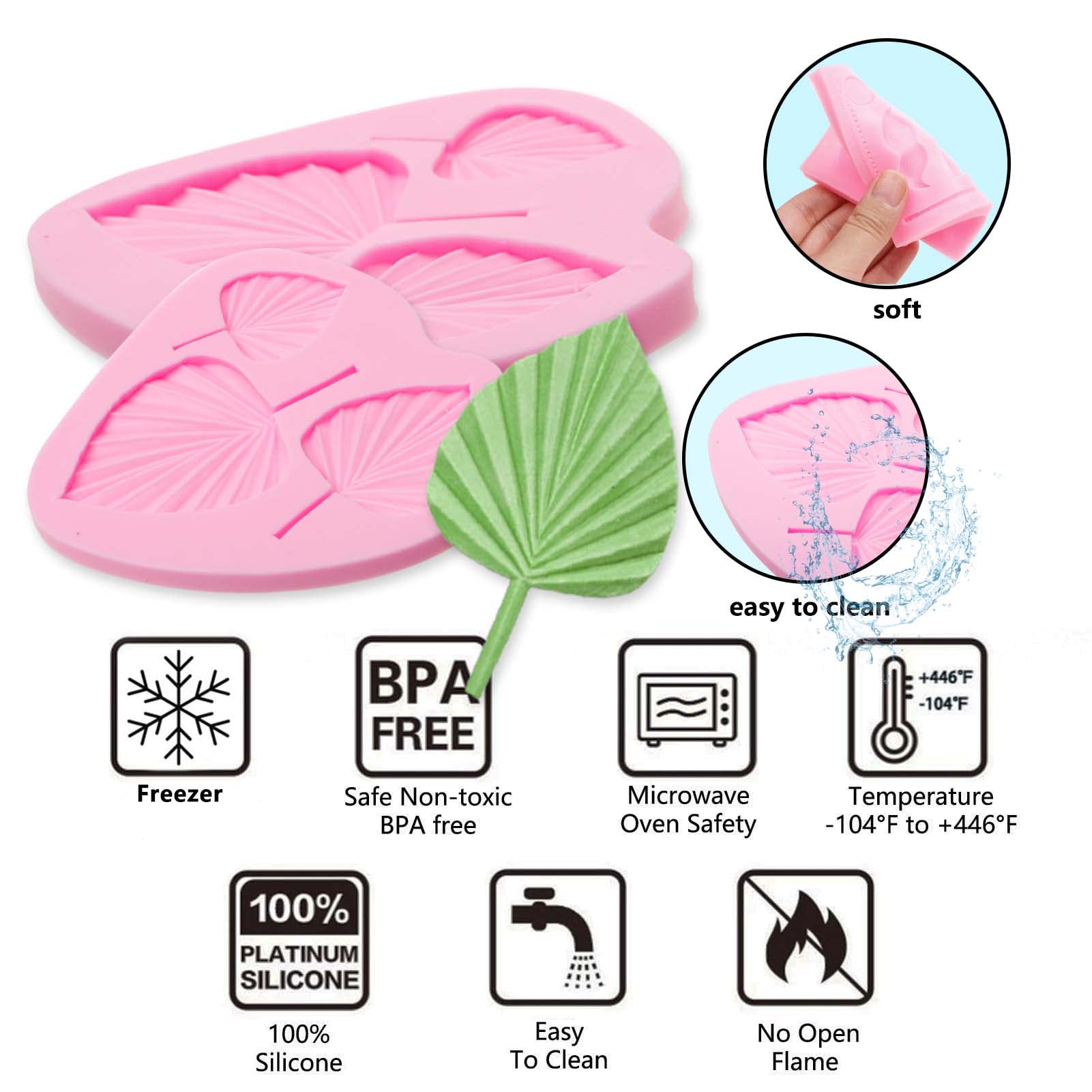 Palm Leaf Chocolate Silicone Molds, 3 Packs Boho Fan Candy Molds For Boho Theme Cake Decoration, Cakepops, Cupcake Toppers, Dese