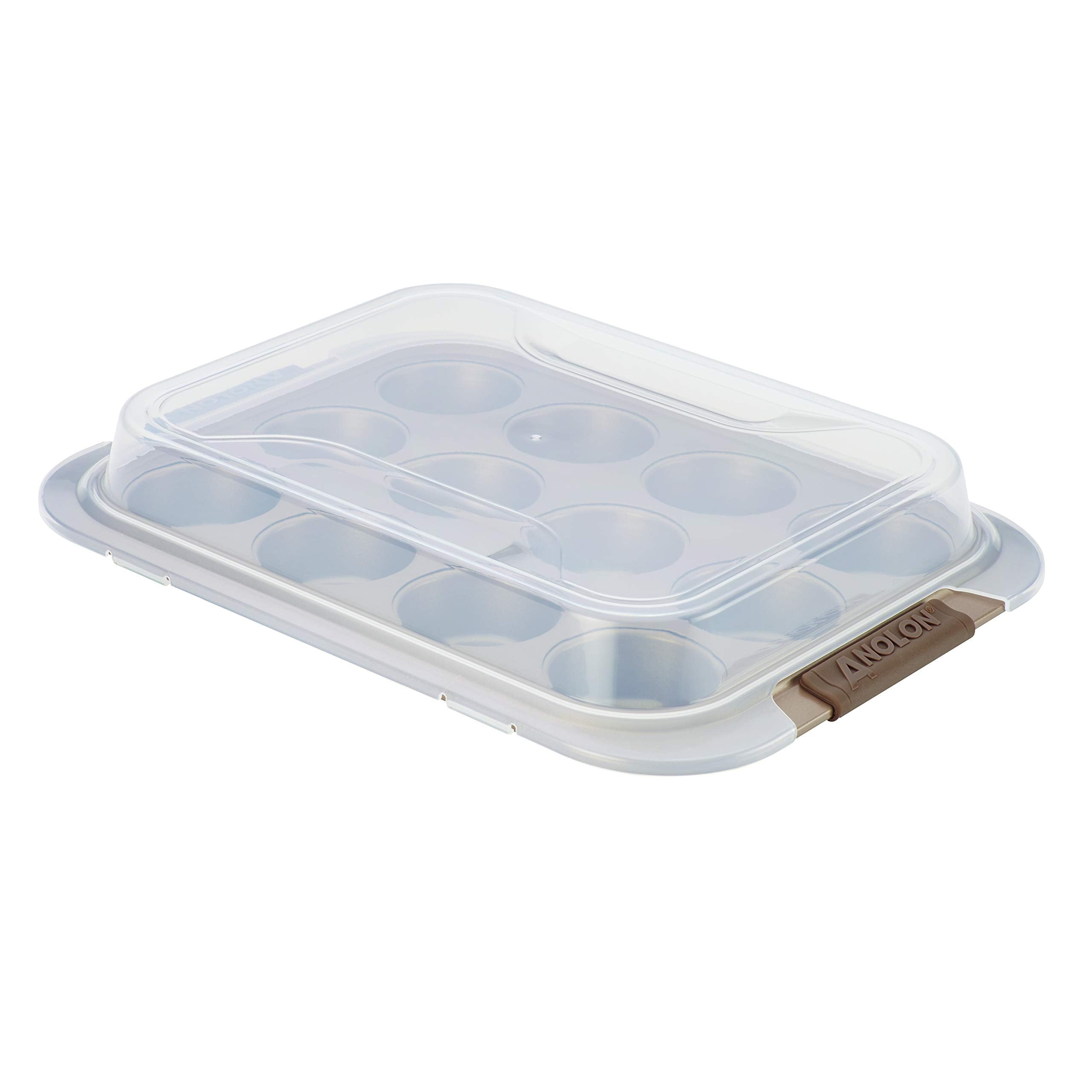 Anolon Bronze Nonstick 12-Cup Muffin Tin With Silicone Grips And Lid / Nonstick 12-Cup Cupcake Tin With Silicone Grips And Lid -