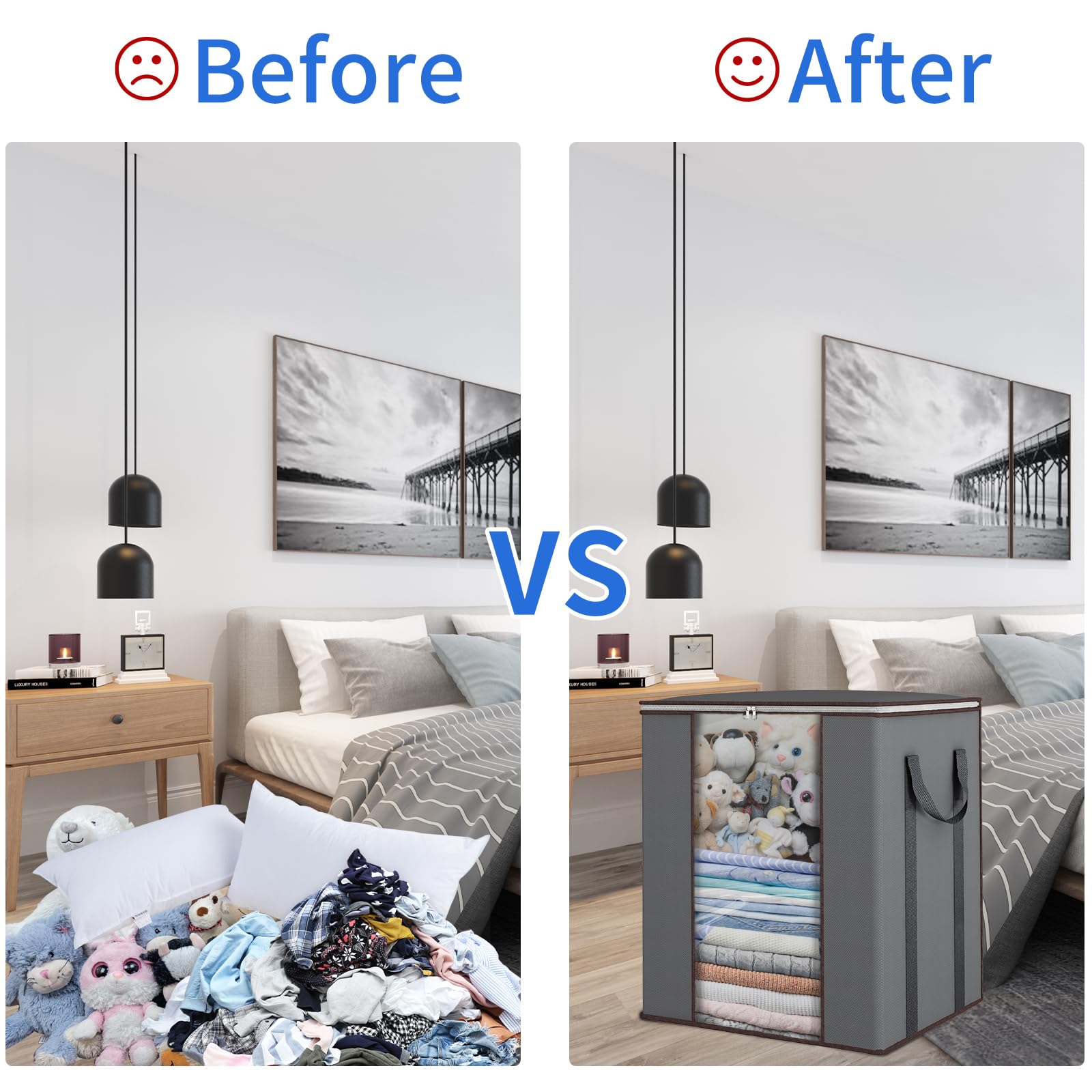 Fixwal Extra Large Blanket Storage Bags 120L Comforter Storage Bags with Reinforced Handles Breathable Clothes Storage Container