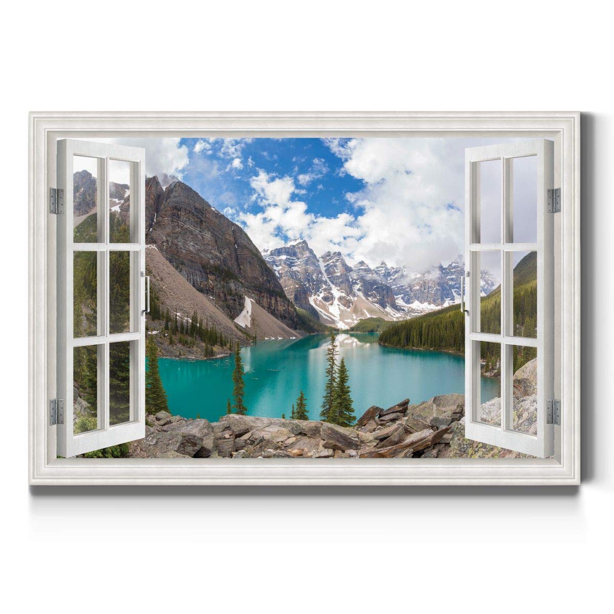 Renditions Gallery Nature Canvas Wall Art Paintings & Prints Artwork Serene Snow Mountain Valley Modern Glam Window View Romanti